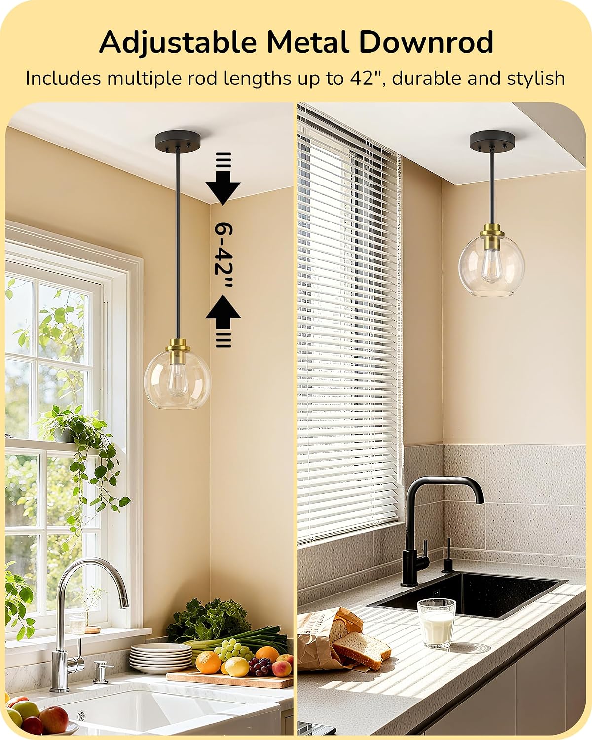Thumbnail 2 de EDISHINE Mid-Century Pendant Lights, 2-Pack with Clear Glass Globes