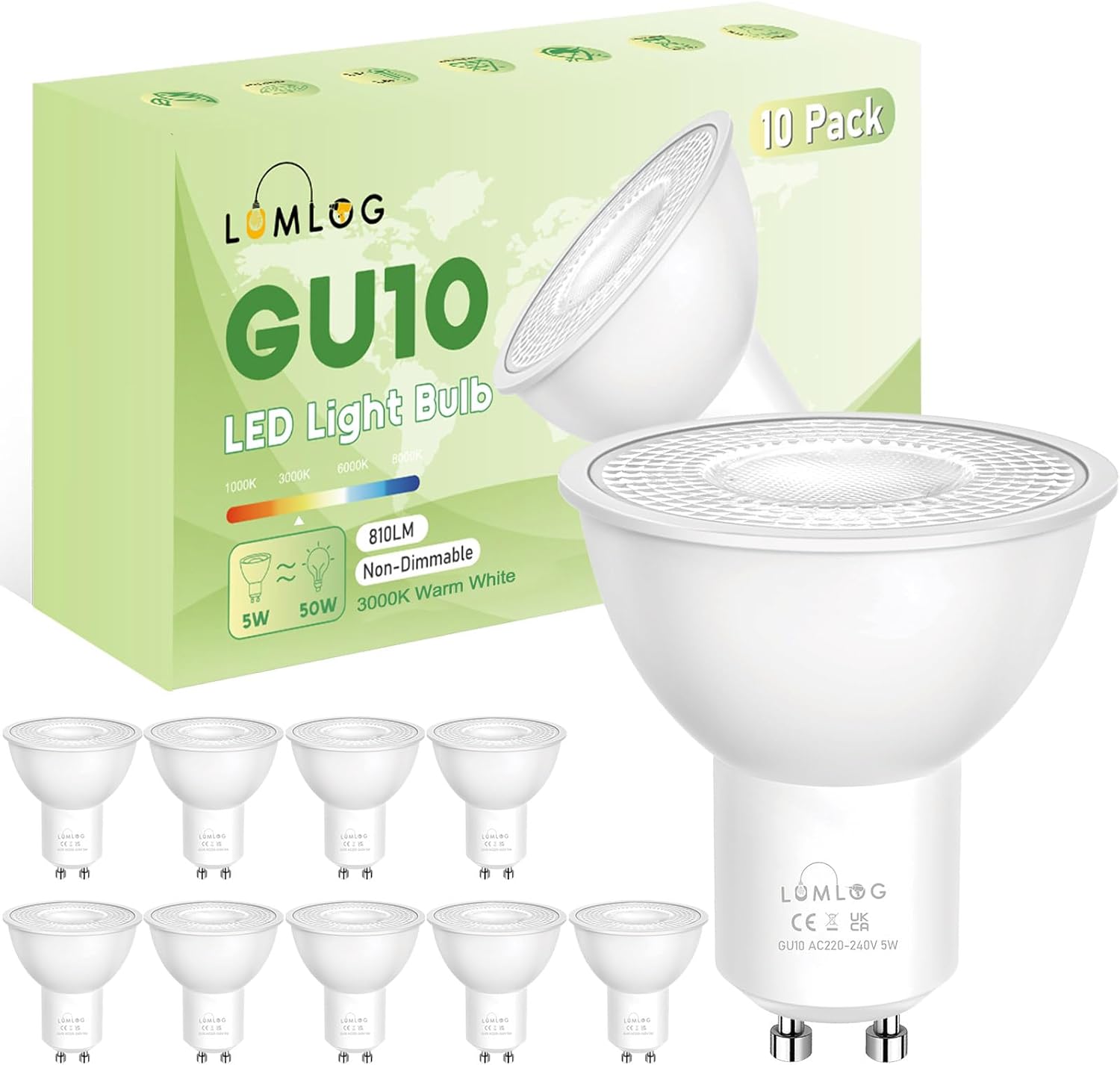 Detalle de Lumlog GU10 5W LED warm white 3000K bulbs