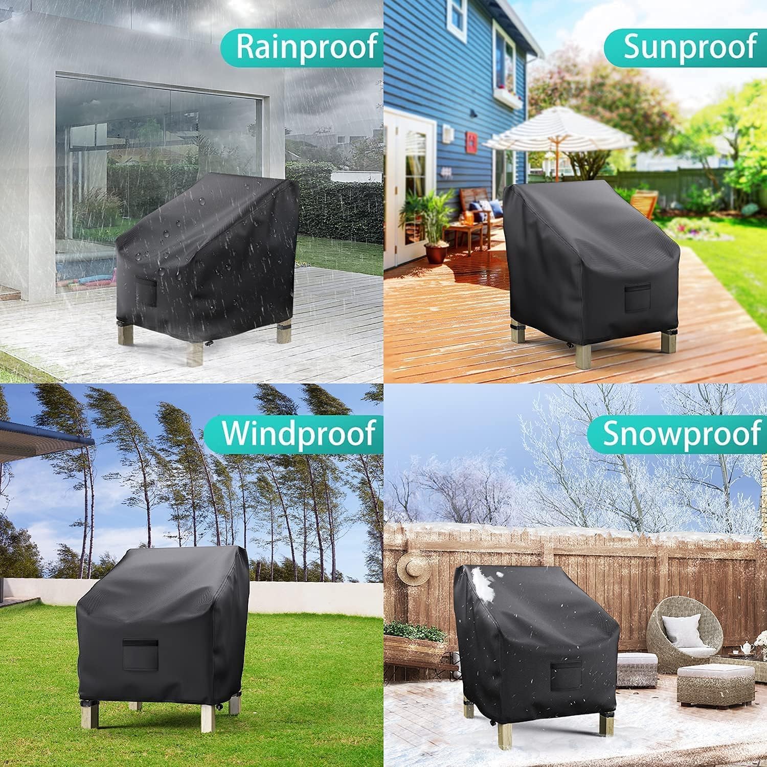 Detalle de BROSYDA BSD-271 Outdoor Patio Chair Covers, 2-Pack, Waterproof Black Oxford