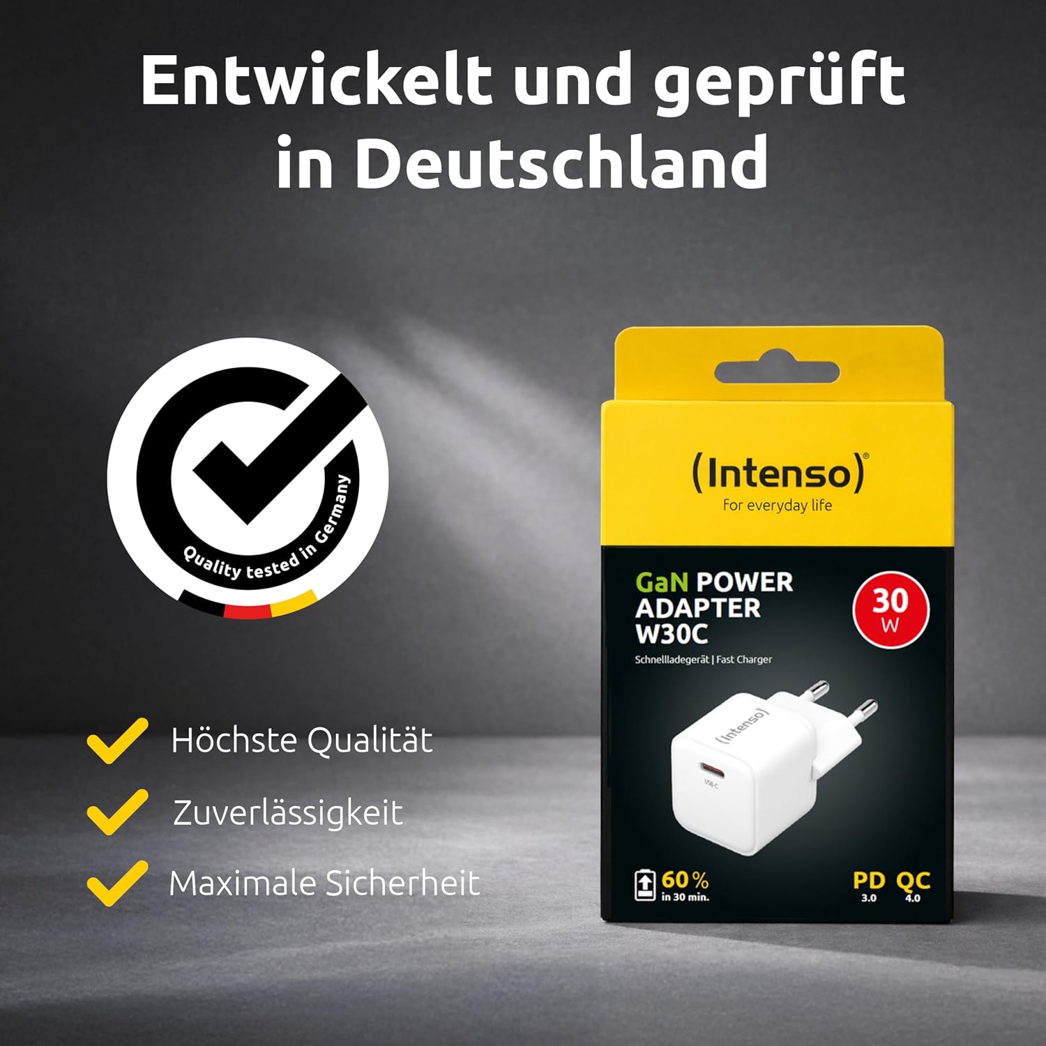 Thumbnail 6 de Intenso Power Adapter W30C GaN – 30-W-USB‑C-Ladegerät mit Power Delivery (PD), EU-Stecker (weiß)