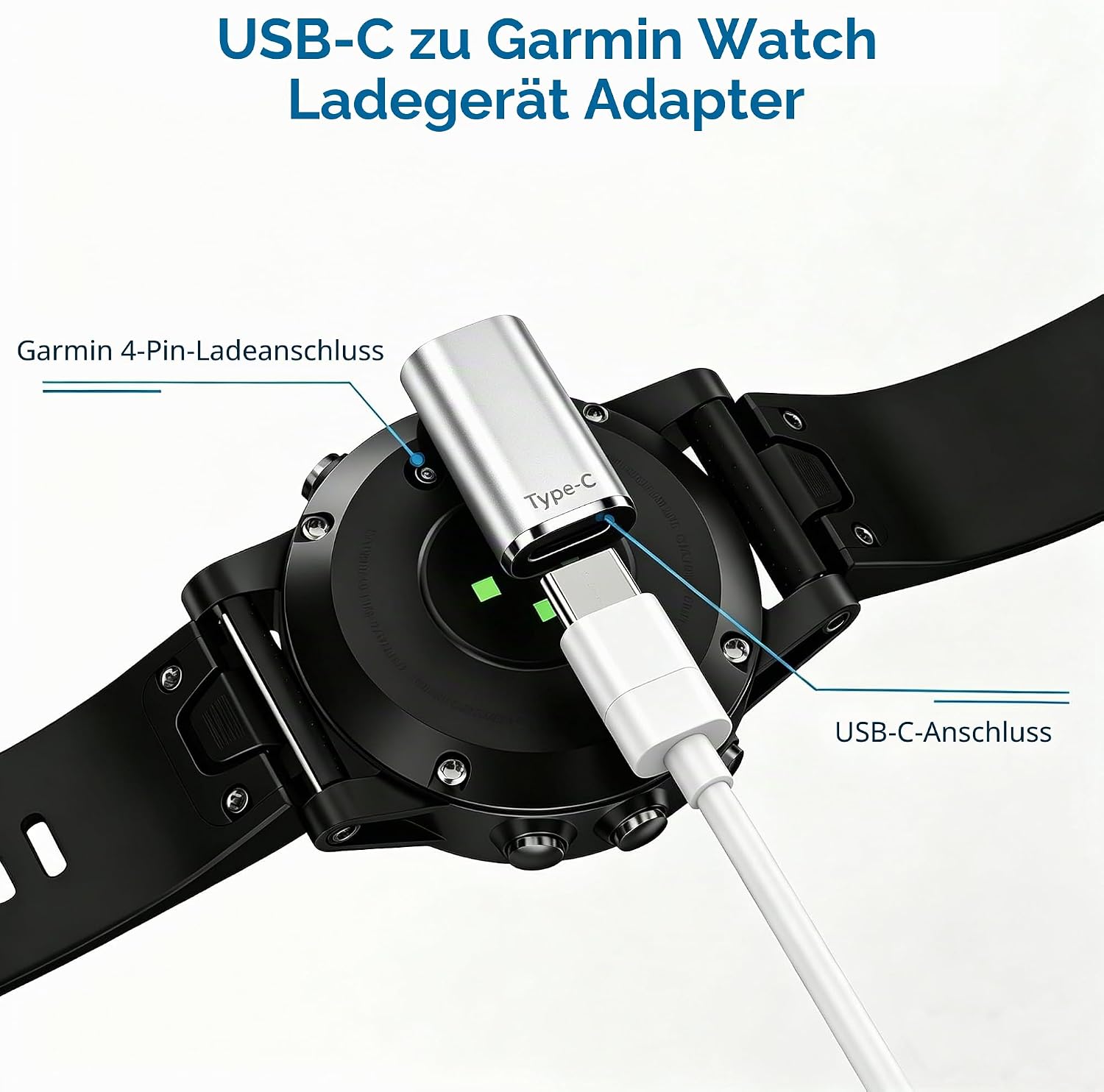 Detalle 2 de USB-C zu Garmin Watch Ladekabel Adapter – 4 Stück, Winkel- und Geradenanschluss