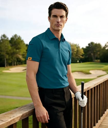 Detalle de JACKETOWN Polo de Manga Corta para Hombre: secado rápido y transpirabilidad para deporte y uso casual (Azul Turquesa Oscuro, XL)