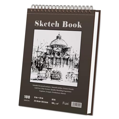 Thumbnail 8 de Fuxi 9" x 12" Sketch Book, Top Spiral Bound, 100 Sheets (68lb/100gsm) – Dry Media Paper