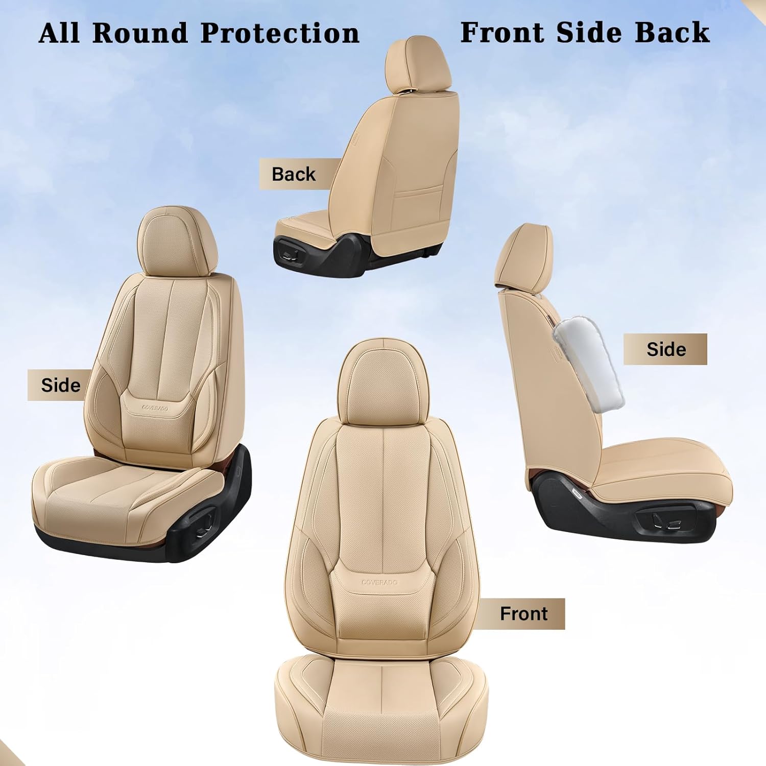 Thumbnail 5 de Coverado Waterproof Nappa Leather-Look Front Seat Covers (Beige, Universal Fit)