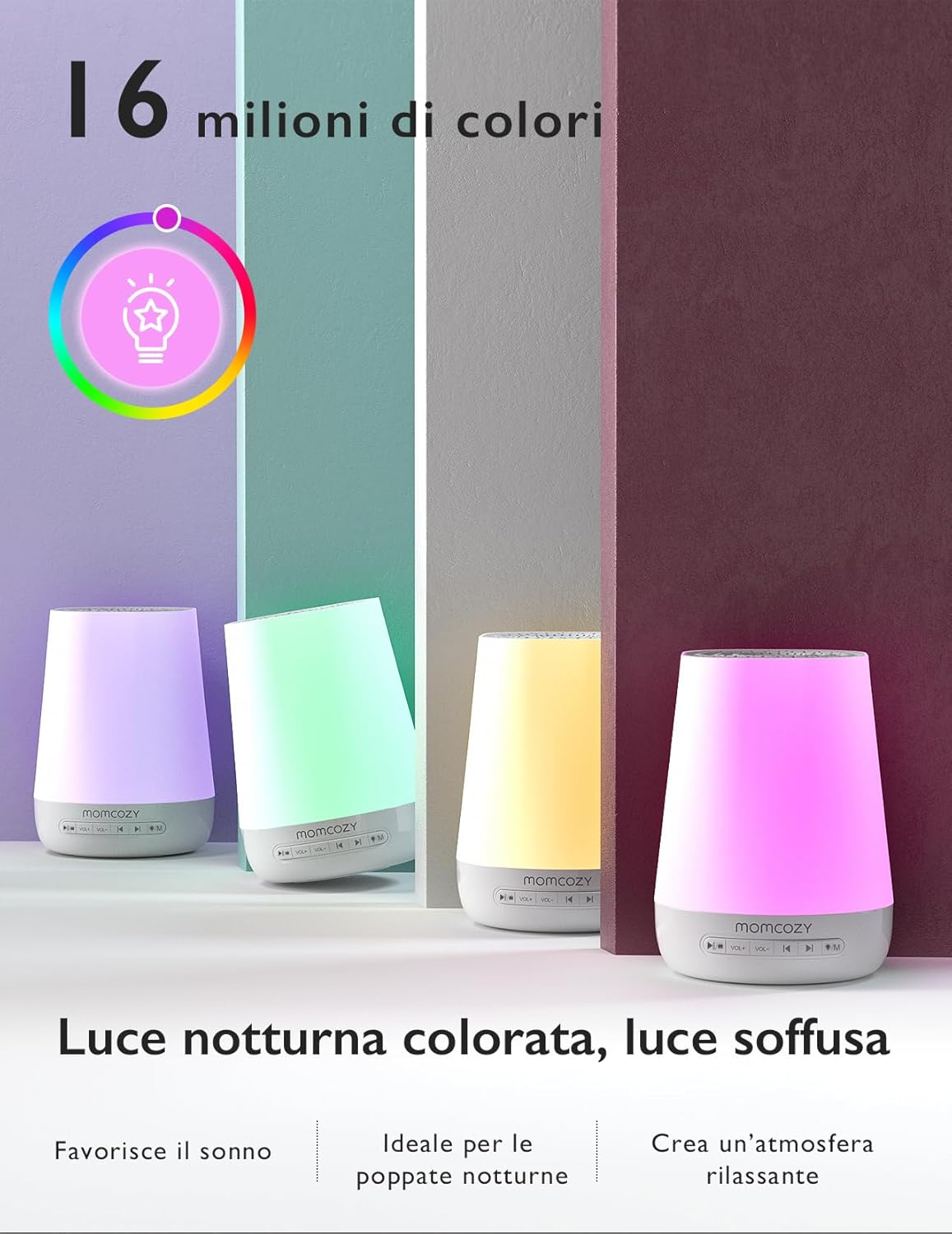 Thumbnail 6 de Momcozy Macchina del rumore bianco con 34 suoni, luce notturna multicolore e controllo via app/telecomando