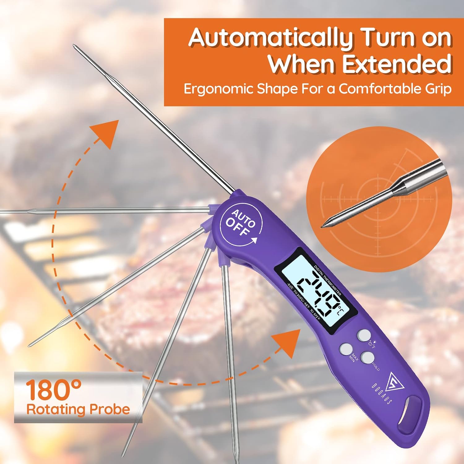 Thumbnail 1 de DOQAUS Meat Thermometer (3s instant read) with backlit LCD, foldable probe and ±1°C accuracy