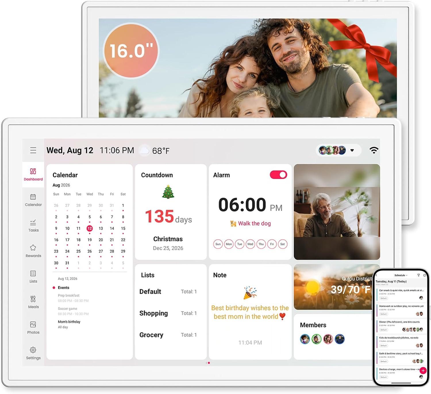 Detalle de Skyzoo 16-Inch Digital Calendar Touchscreen for Chores and Meal Planning