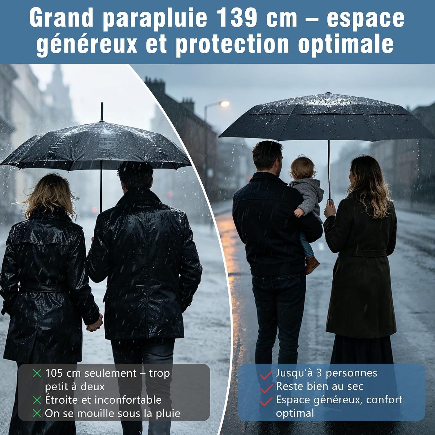 Detalle 2 de ZOMAKE Parapluie pliant double canopée 54 pouces (poignée en bois, anti-vent)