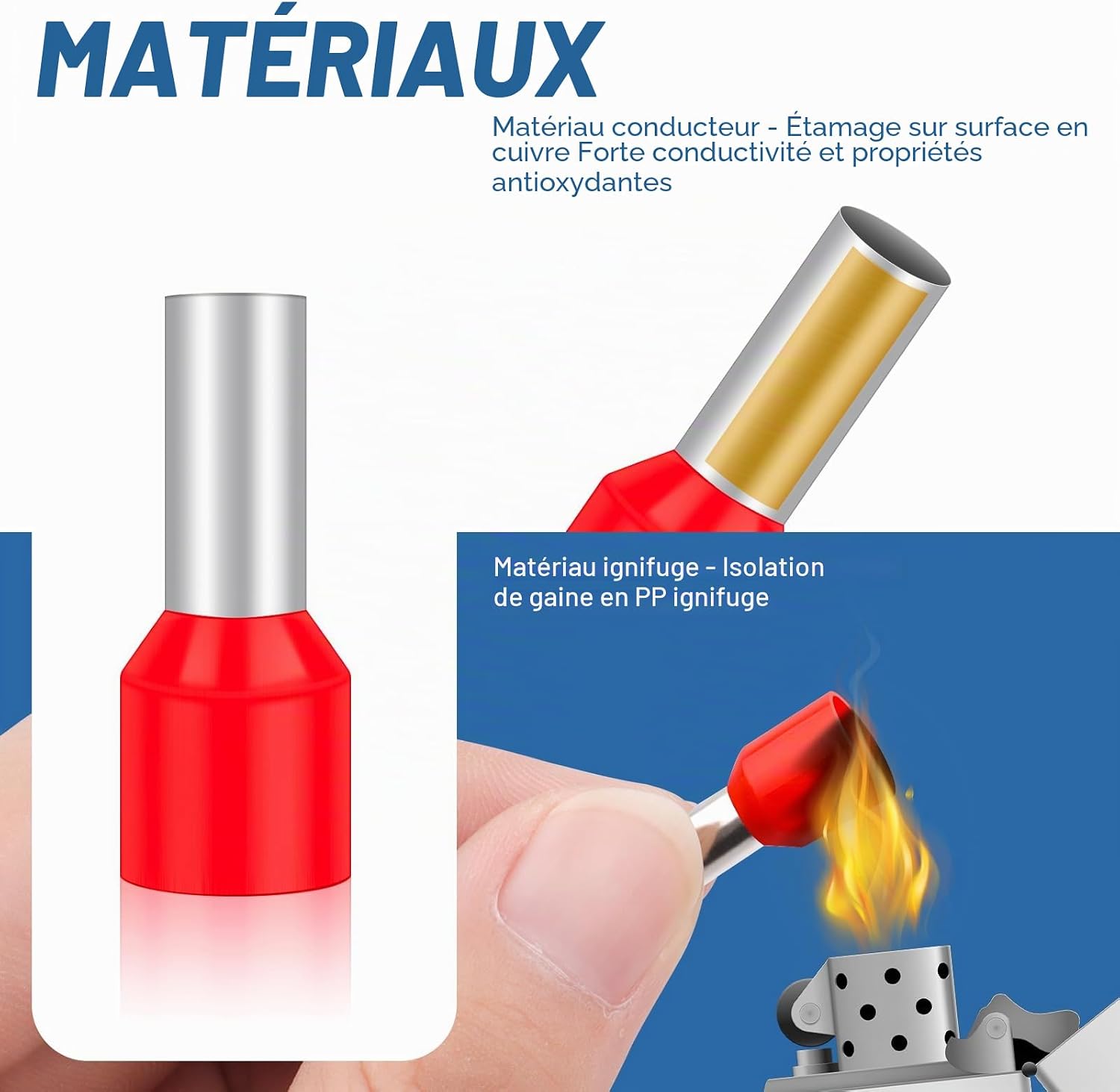 Detalle de Cosse isolée Hanibos 6 mm² jaune – 100 pièces pour câblage domestique et électrique