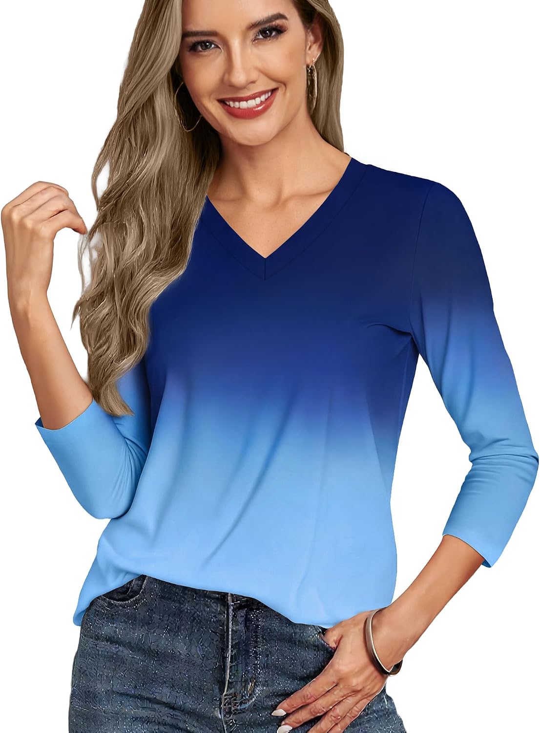 Detalle 2 de CHICALLURE 3/4-Sleeve V-Neck Tunic Tee for Women