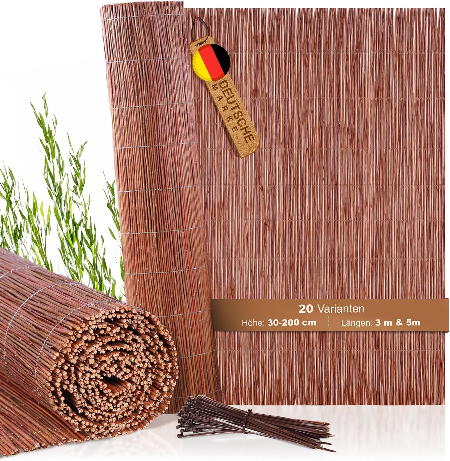 Detalle de BOOGARDI Weidenmatte – Weidenzaun 160 cm hoch, 500 cm lang, 20 Größen