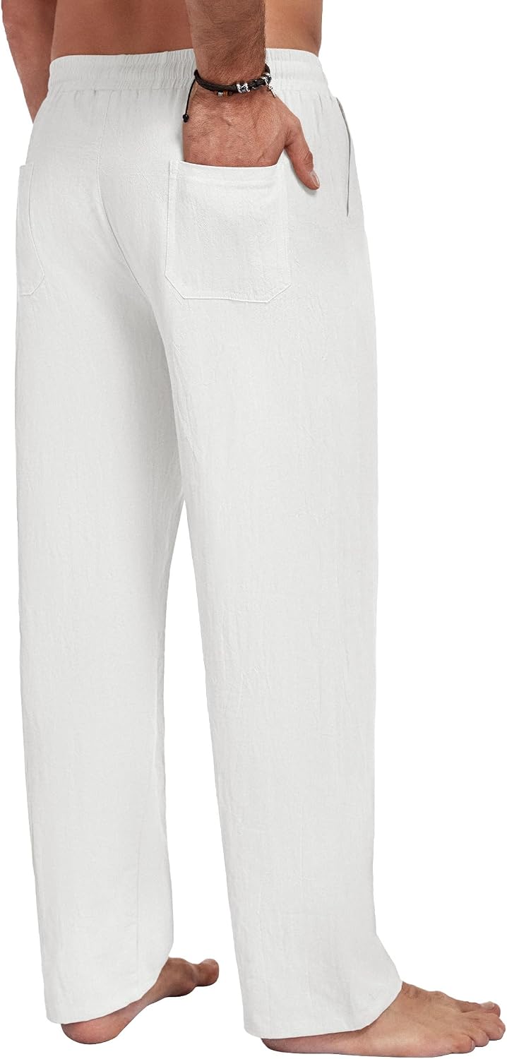 Detalle de Litthing Leinenhose Herren – leichte Sommerhose mit Kordelzug, Baumwoll-Leinen-Mischung