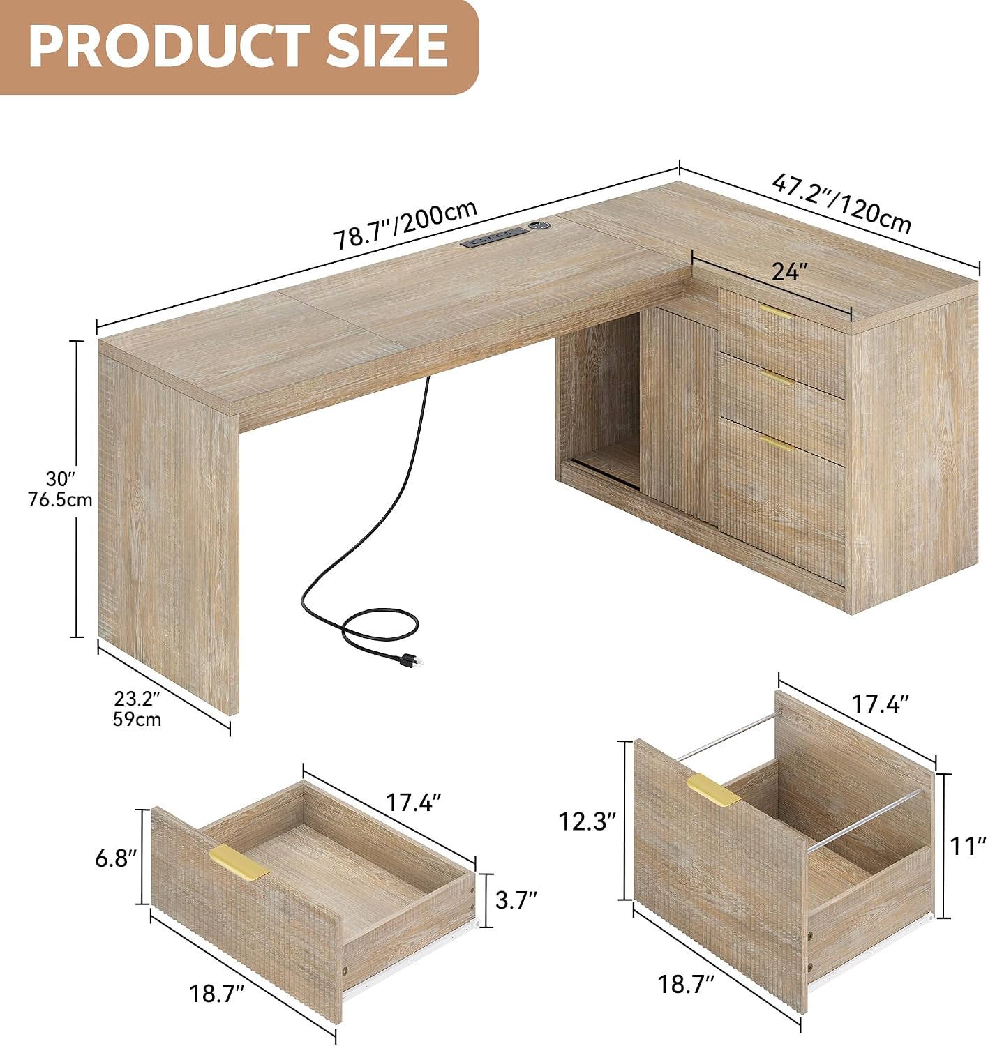 Detalle de Homiflex L-Shaped Executive Desk, 78.7-inch