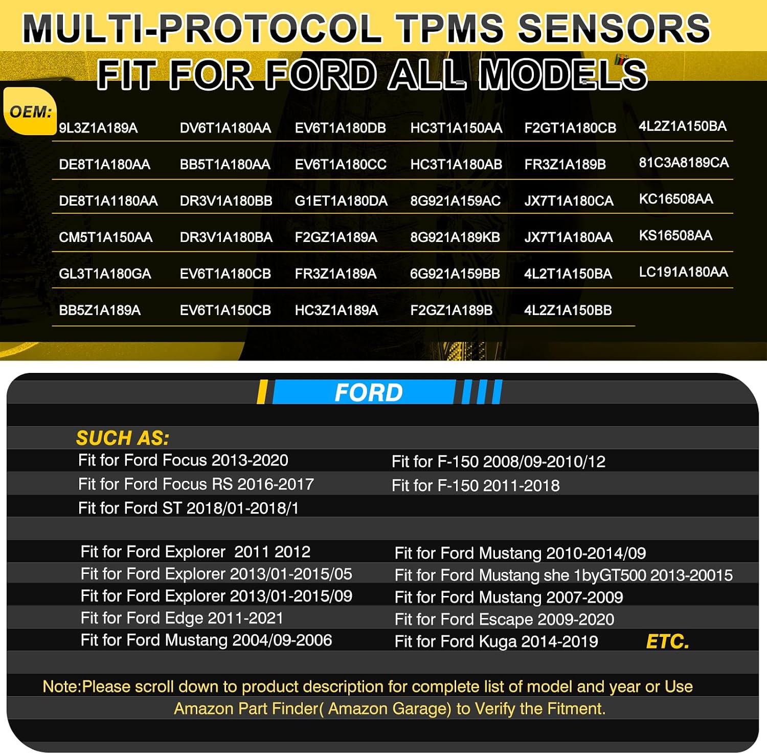 Detalle 2 de GEARLEADER 4PCS Multi-Protocol TPMS Tire Pressure Sensors for Ford (315 & 433MHz) – Snap-in Replacement