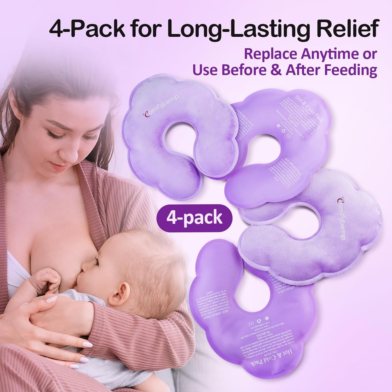 Thumbnail 1 de Comfytemp 4 Pack Breastfeeding Comfort Pads (hot & cold gel ice packs), reusable postpartum gel pads for nursing mothers