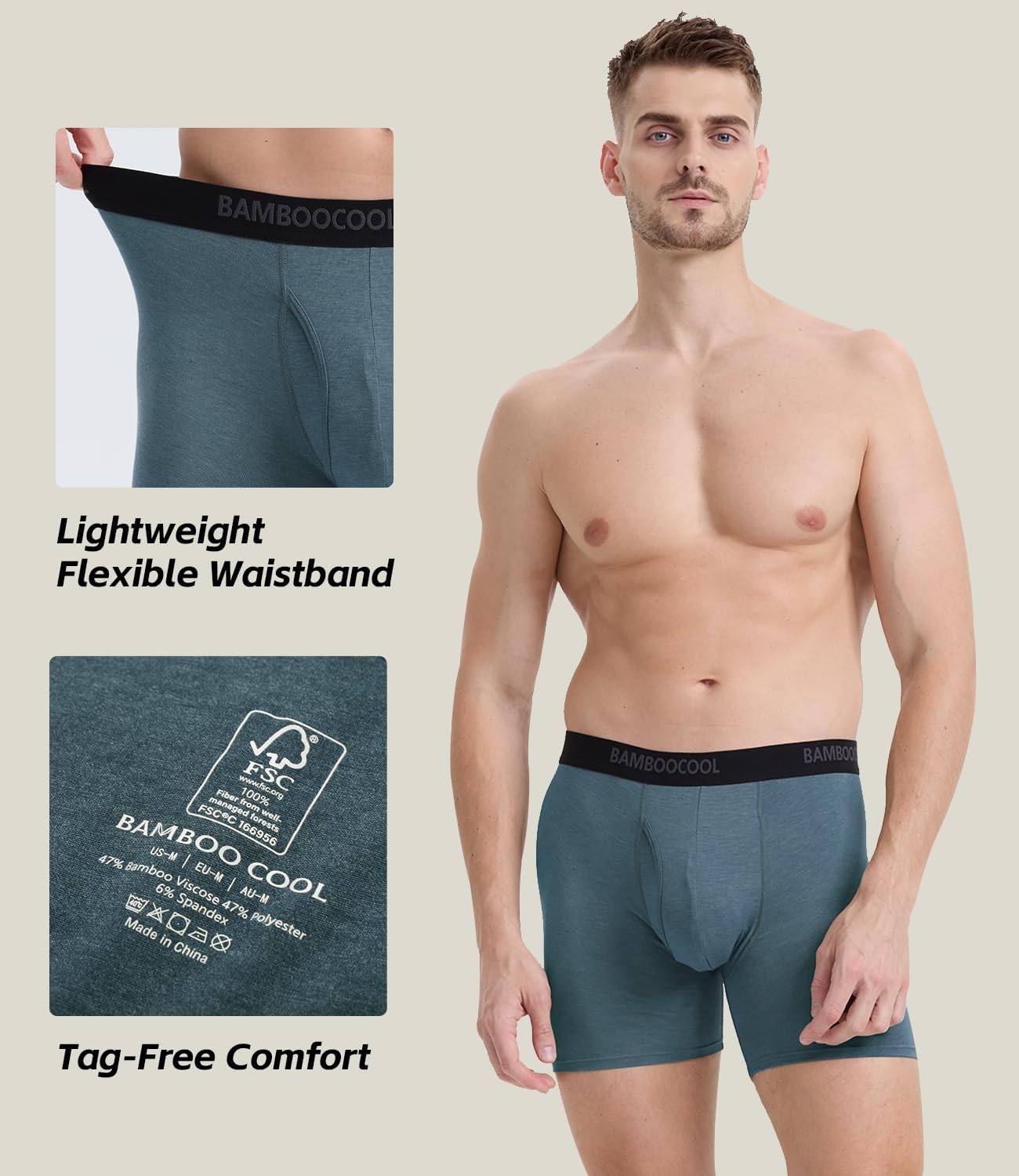 Thumbnail 2 de BAMBOO COOL Men's Breathable Boxer Briefs with Fly - 7 Pack Review