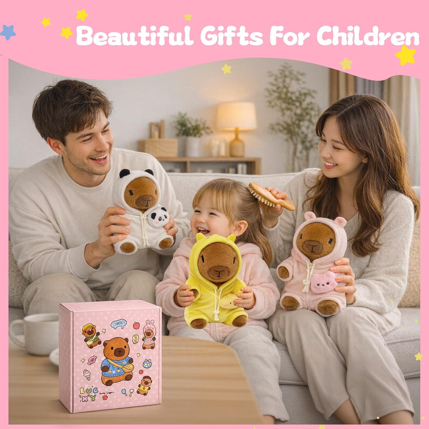 Detalle 2 de TITQWOP 9-pc Capybara Plush Set – Adorable Dress-Up Plush for Kids