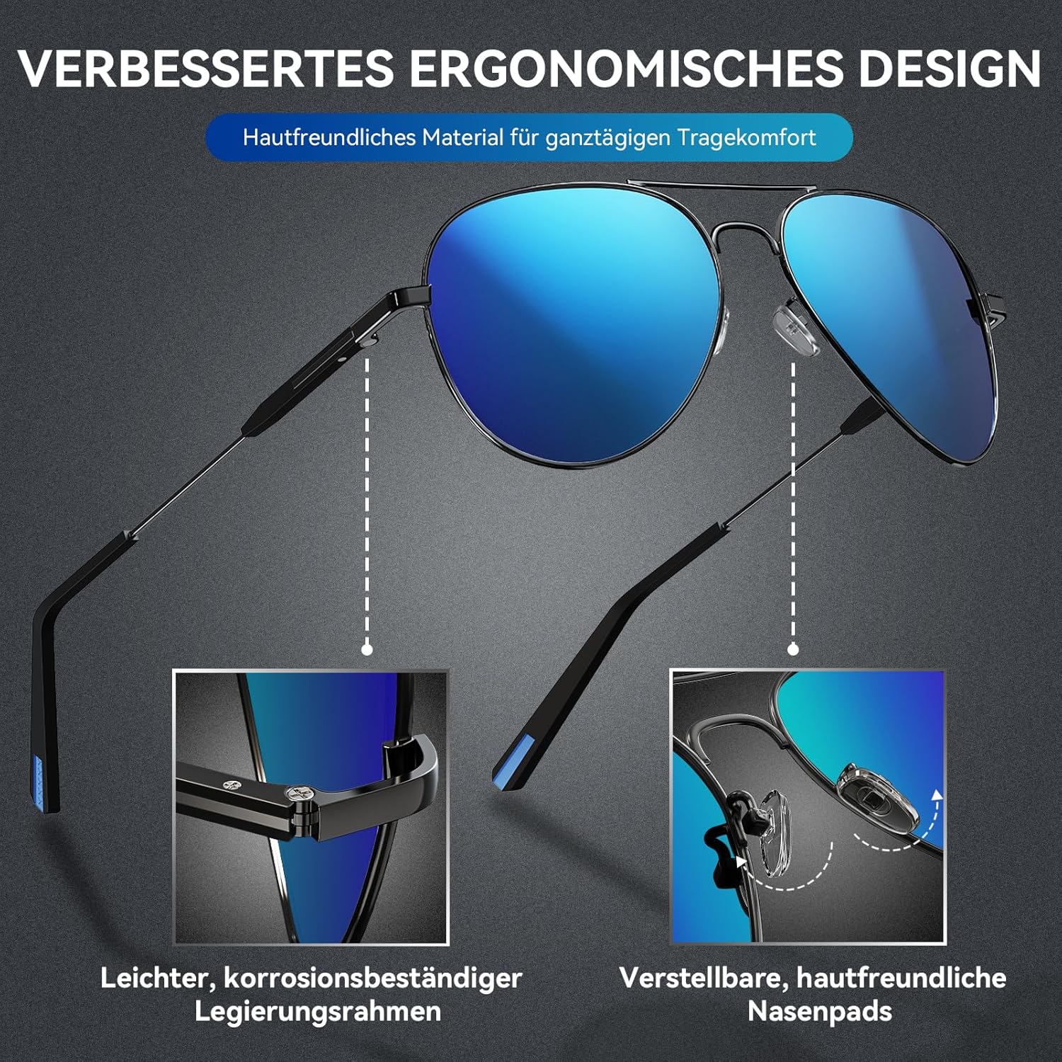 Detalle 2 de DADA-PRO Sonnenbrille Herren Polarisiert Pilotenbrille Metallrahmen UV400 – Unisex