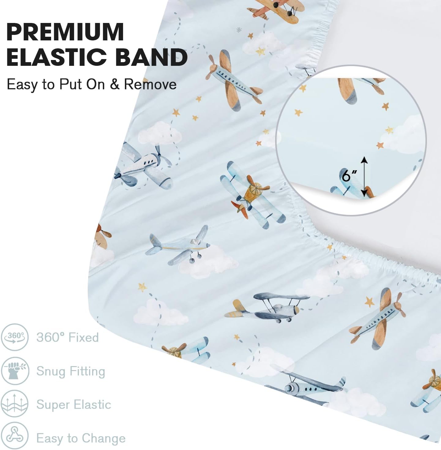 Detalle 2 de Little Grape Land CS2501171 Crib Sheets, 2-Pack, Planes Microfiber, 52 x 28 in