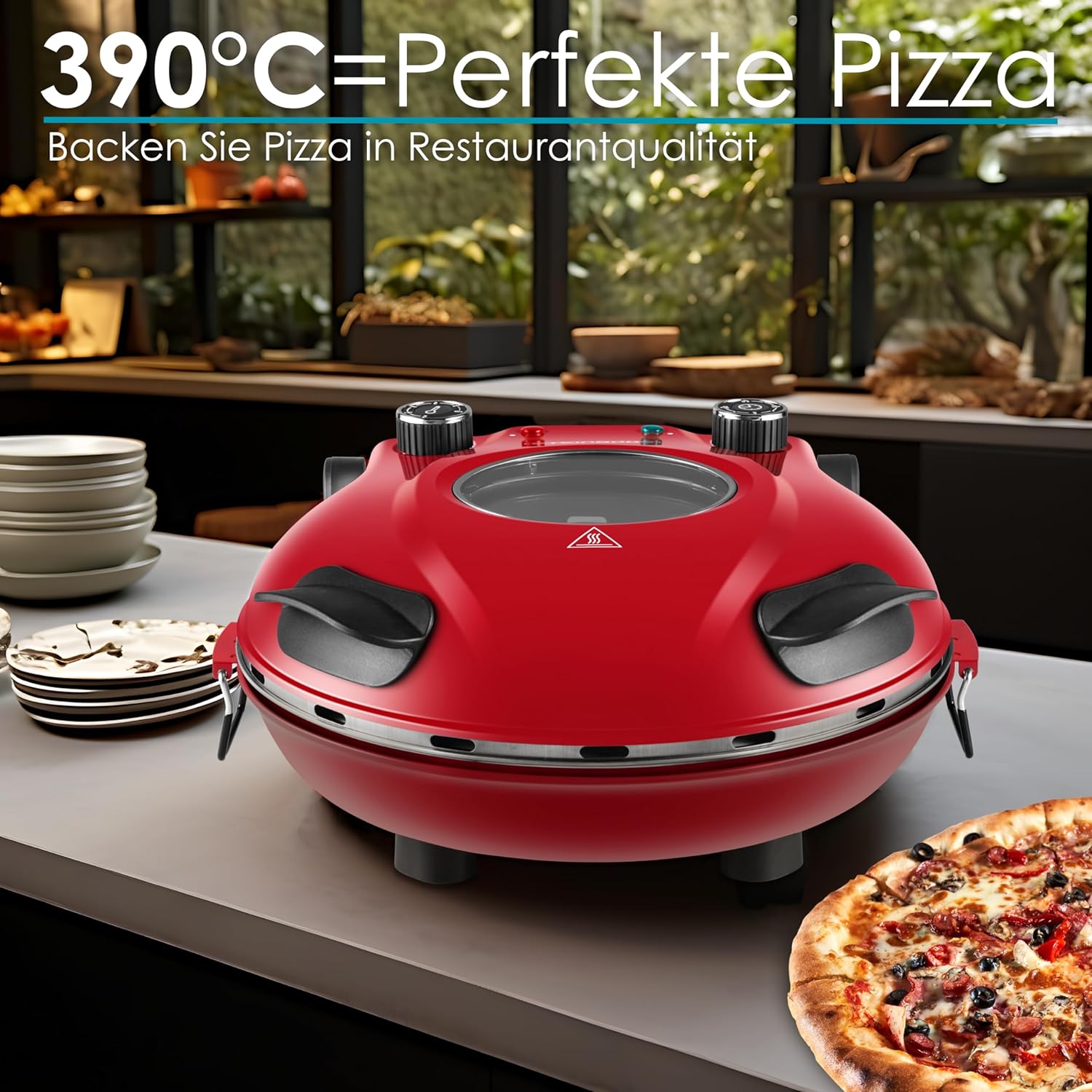 Detalle de Pizzaofen elektrisch mit 32 cm Pizzastein – Backofen, 390°C, 1200 W