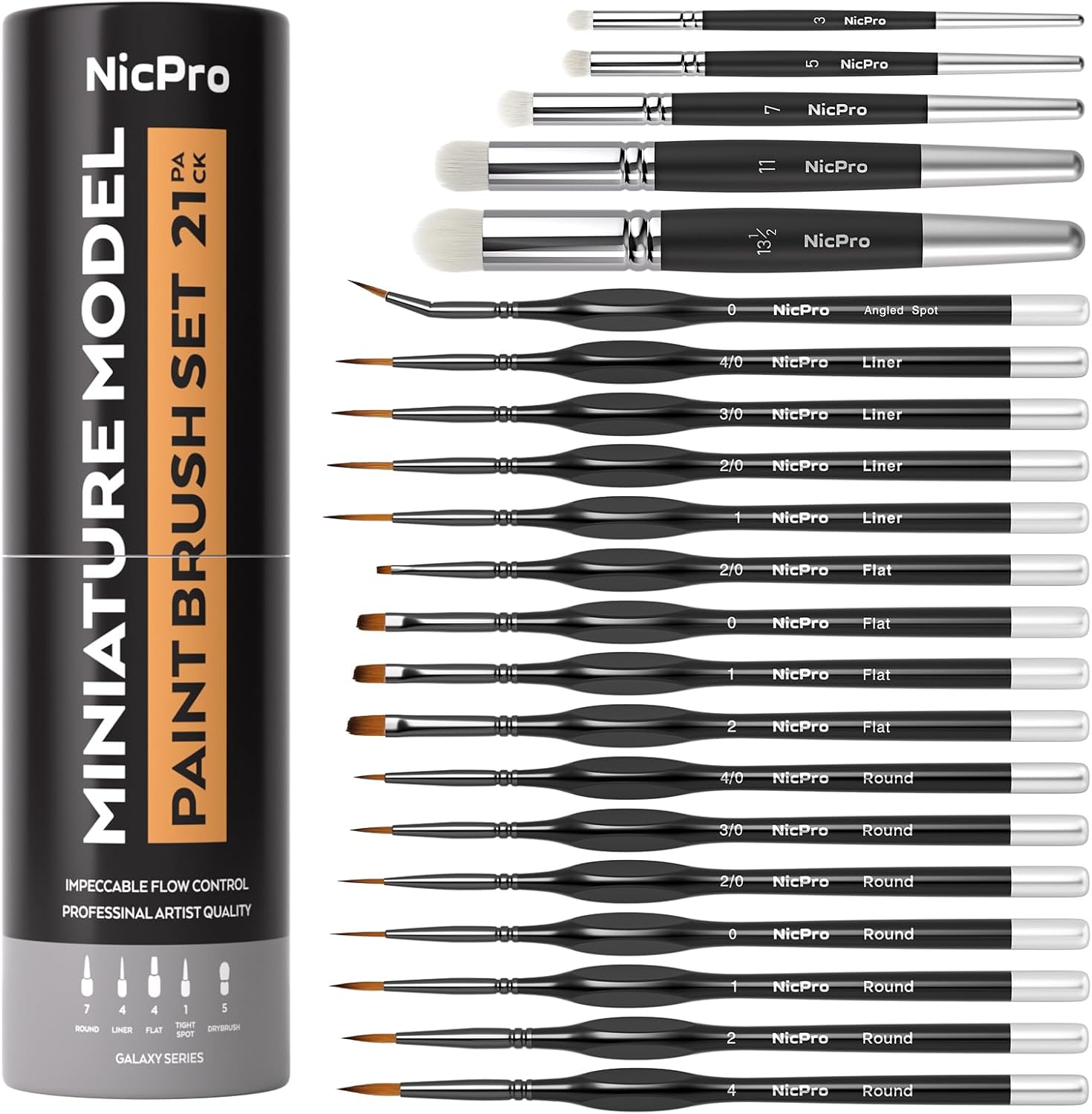 Detalle de Nicpro Feine Pinselset Drybrush 21-teilig