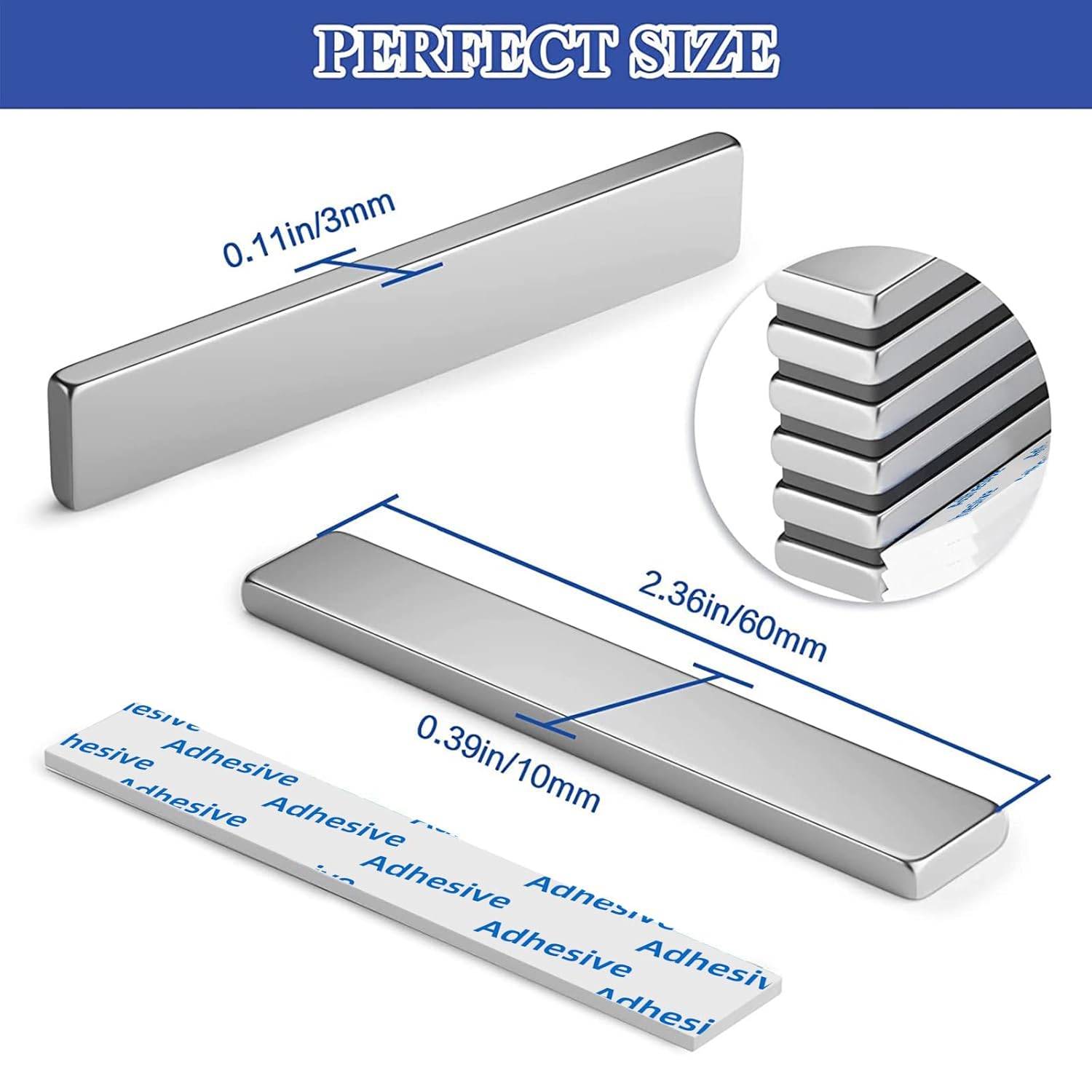 Detalle de 16 Pack Strong Neodymium Magnetic Bar with Double-Sided Adhesive (60 x 10 x 3 mm)