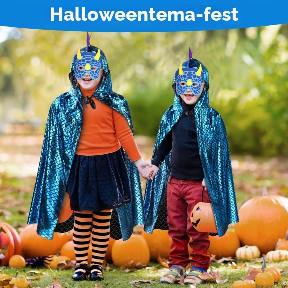 Detalle 2 de AOMIG Dinosaurcape med mask för barn, grön och blå i polyester