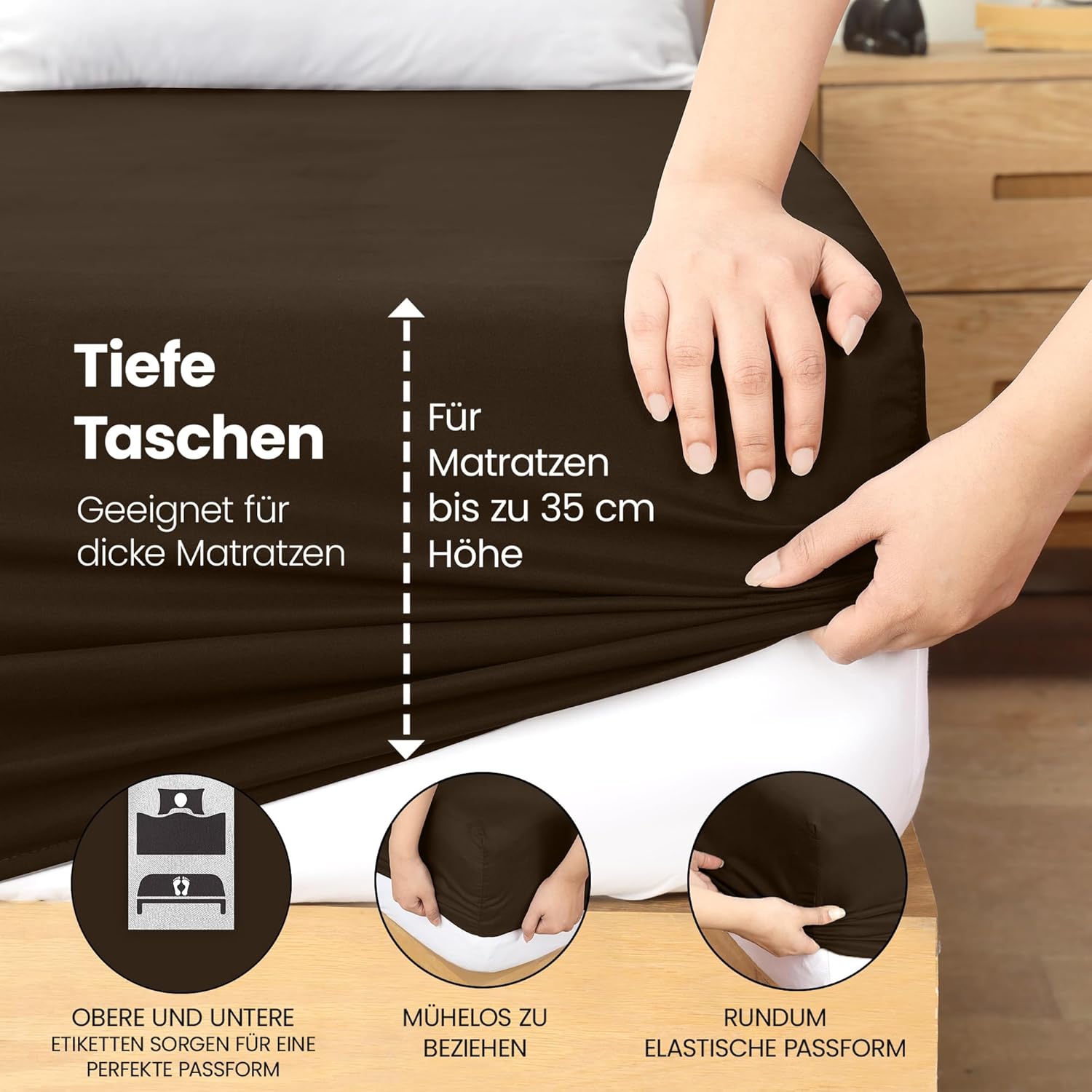 Thumbnail 4 de Utopia Bedding Spannbettlaken 180x200 cm – Braun, Gebürstete Polyester-Mikrofaser, 35 cm Tiefe