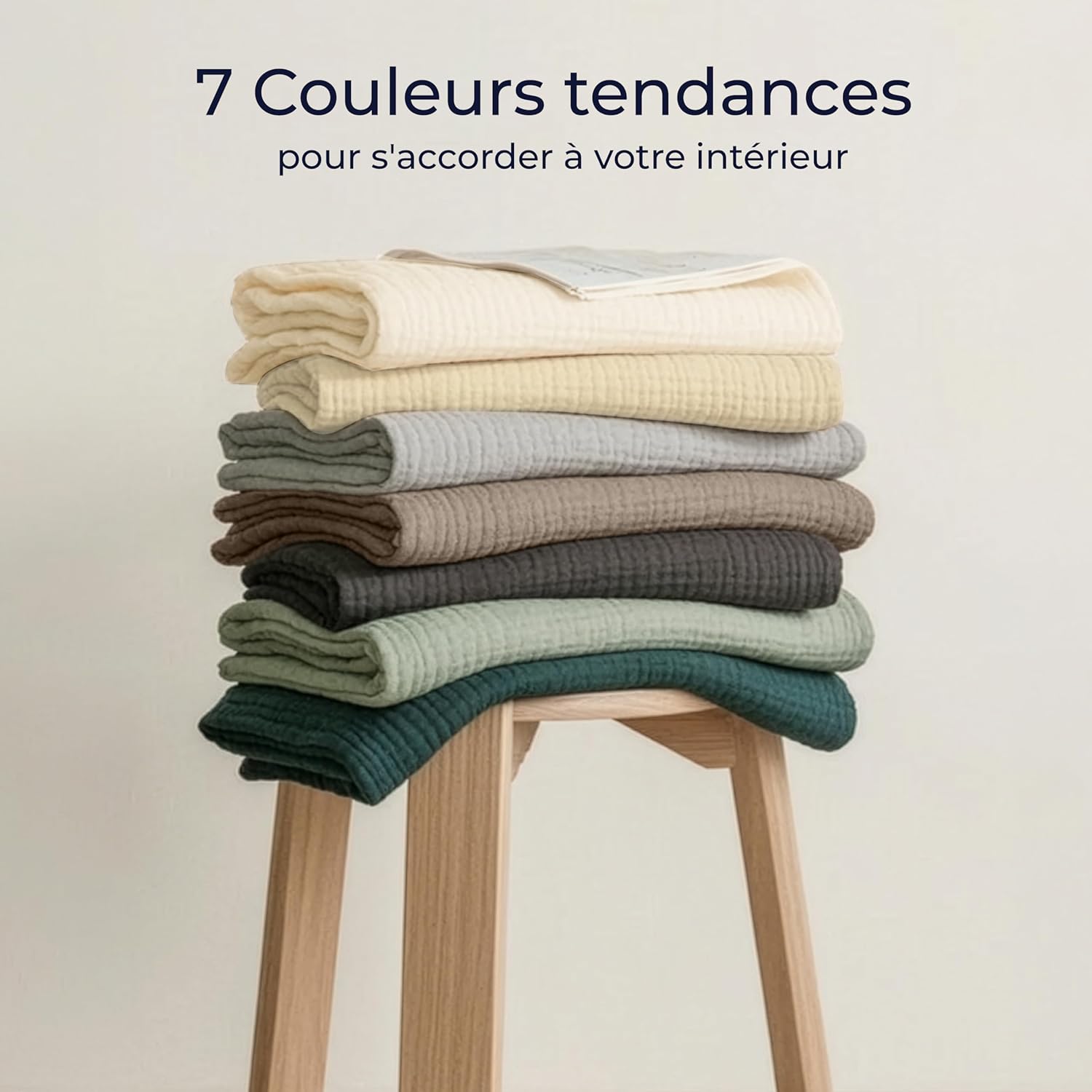 Thumbnail 5 de Dreamzie Couverture en mousseline 100% coton 4 couches 220x240 cm (beige) – légère, respirante, Oeko-Tex