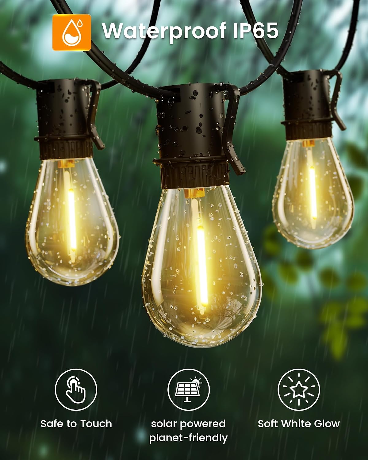 Detalle 1 de Torkase YGM-S14-15S Solar String Lights, 50 ft, 16 Shatterproof LED Bulbs