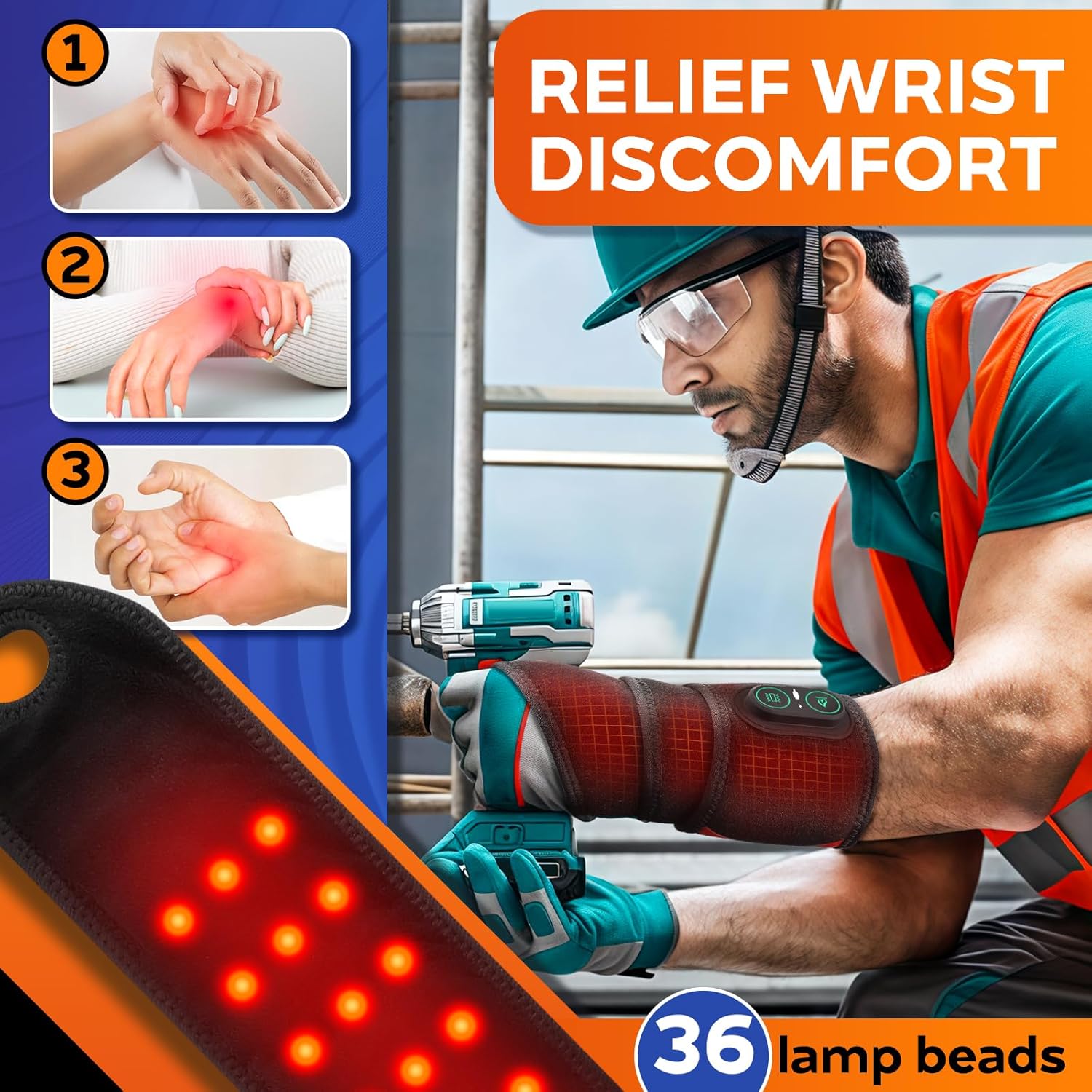 Detalle de WoloyHeatie Cordless Wrist Heating Wrap with 3 Heat and Vibration Levels