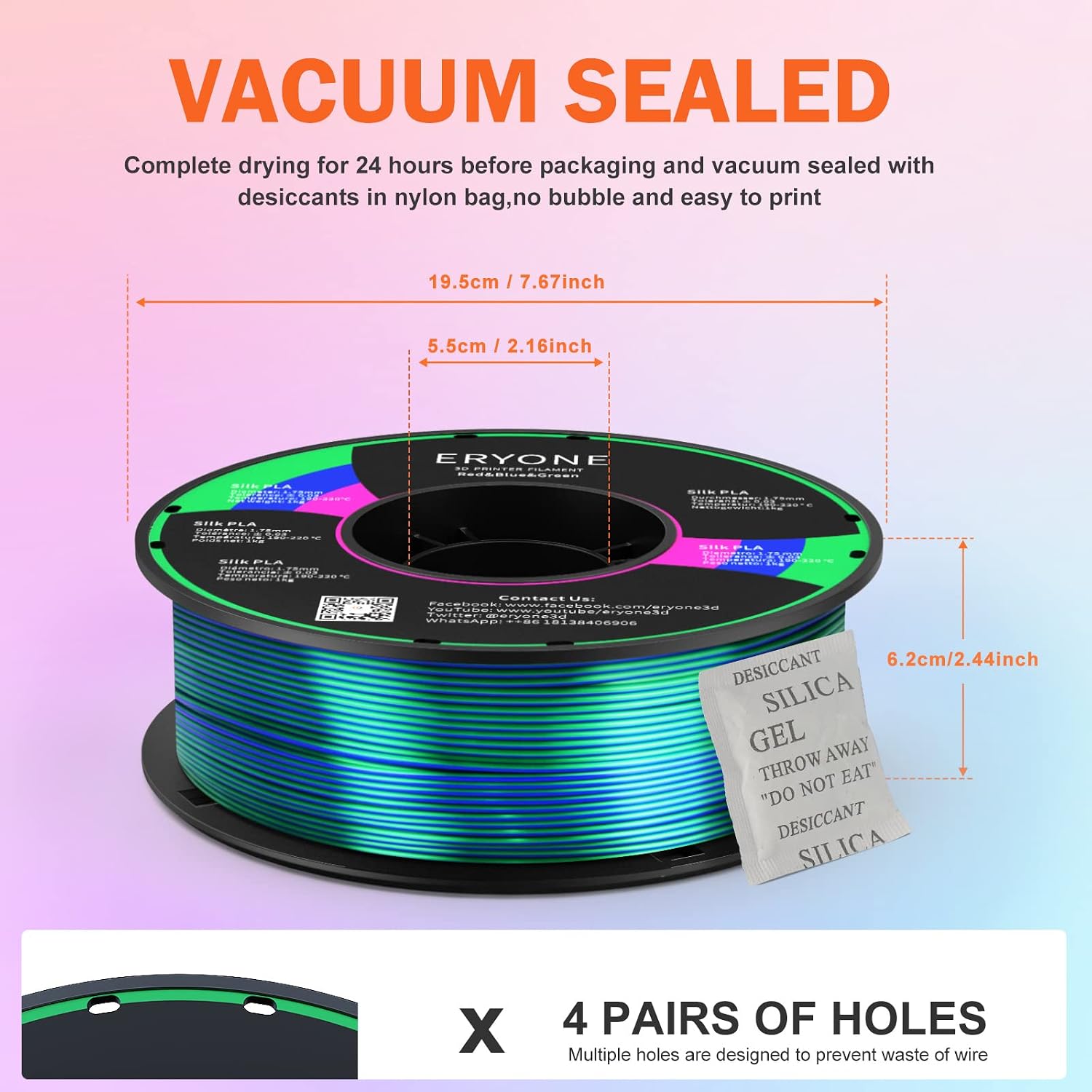 Thumbnail 4 de ERYONE Silk Tri-Color Coextrusion PLA Filament 1,75 mm (1 kg) – Seidig mehrfarbig mit Rot/Blau/Grün
