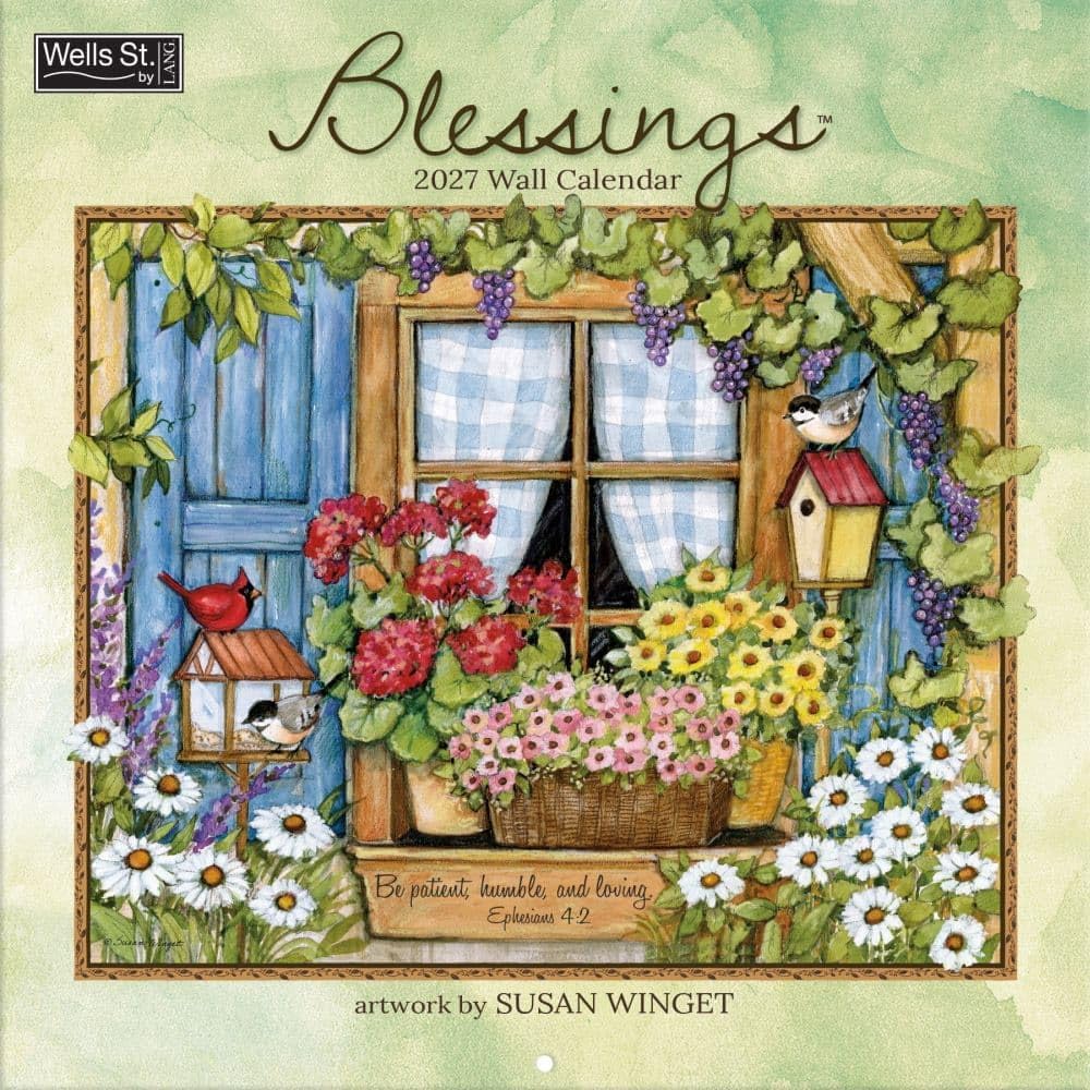 Detalle de Lang Brands, LLC Blessings 2027 壁掛けカレンダー Susan Winget|書き込み欄・月の満ち欠け表示