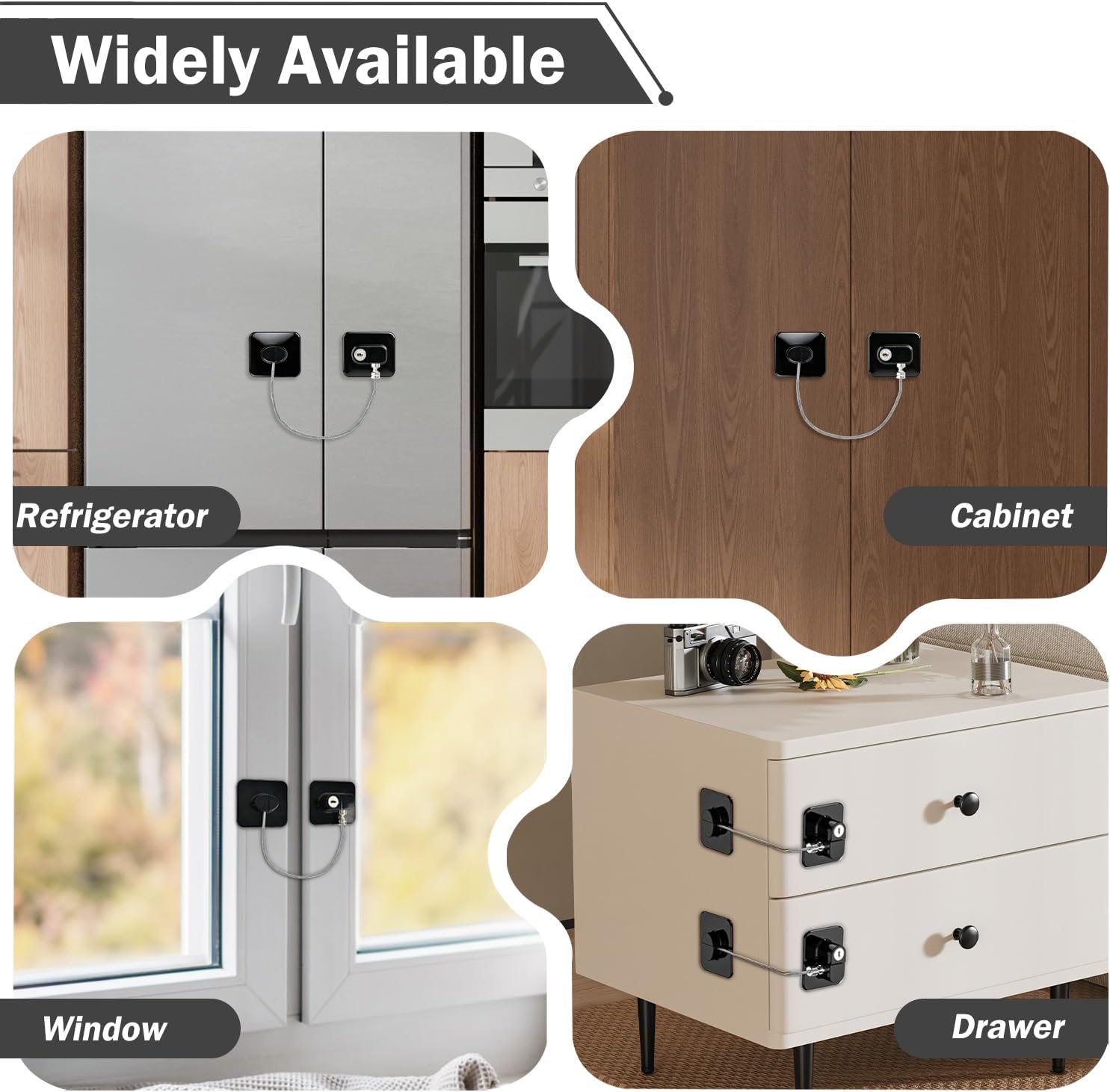 Thumbnail 4 de FIGCY 4 Pack Fridge Locks with Keys – Adhesive child safety latches for cupboards, drawers and more
