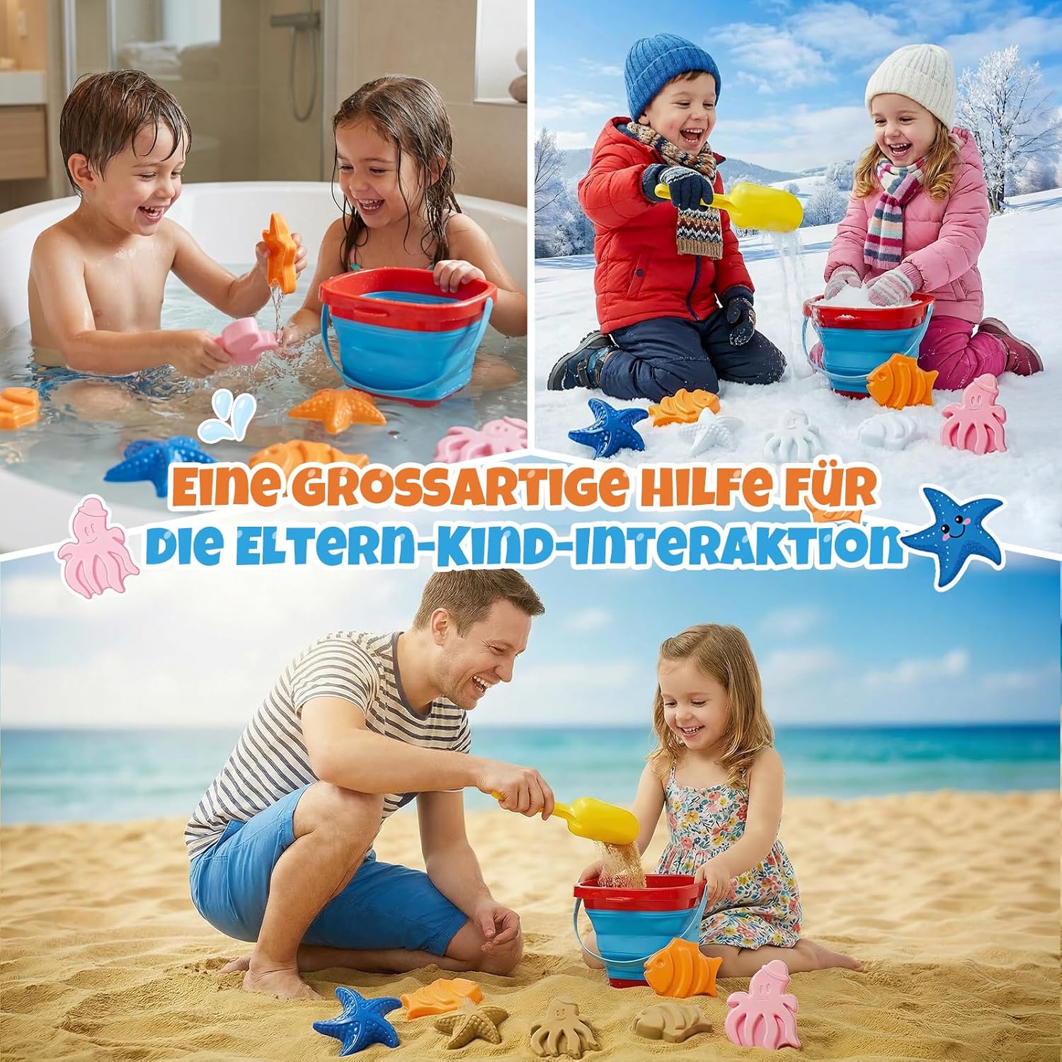 Thumbnail 3 de TUNISE Sandspielzeug-Set für Kinder mit klappbarem Silikoneimer, Schaufel, Rechen, Förmchen & Netztasche
