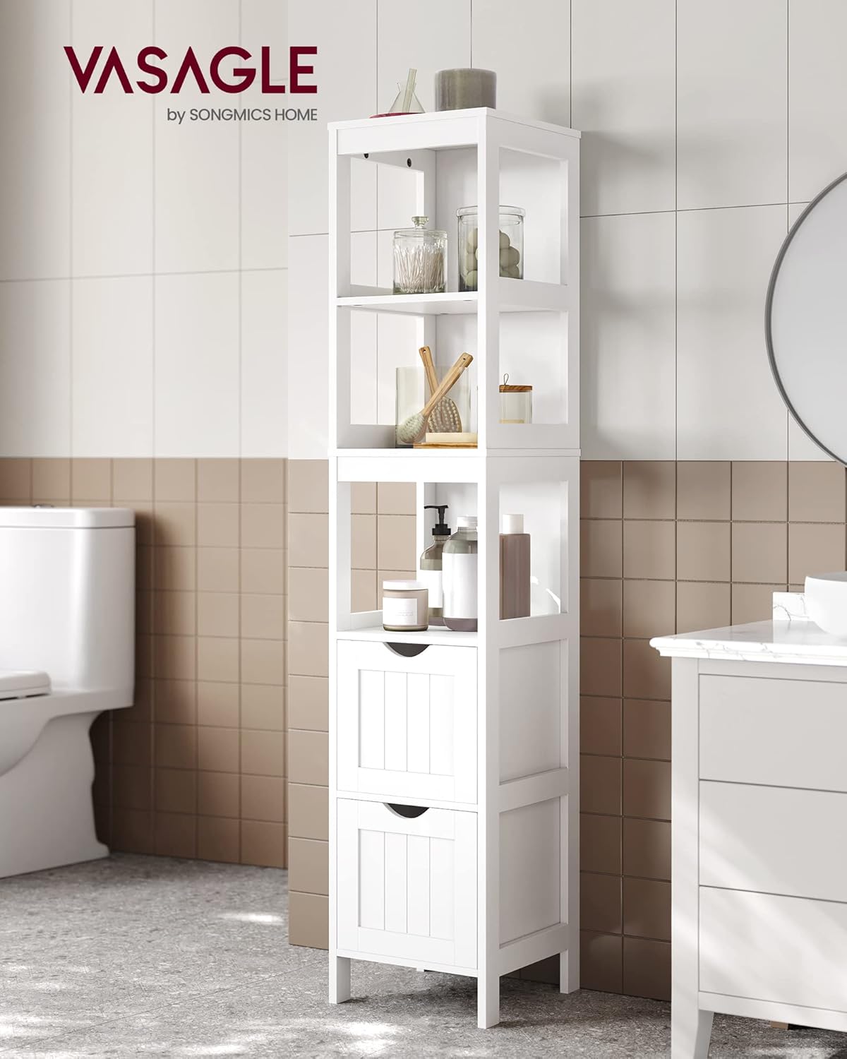 Detalle 2 de VASAGLE Armario Alto de Baño con Cajones y Estantes