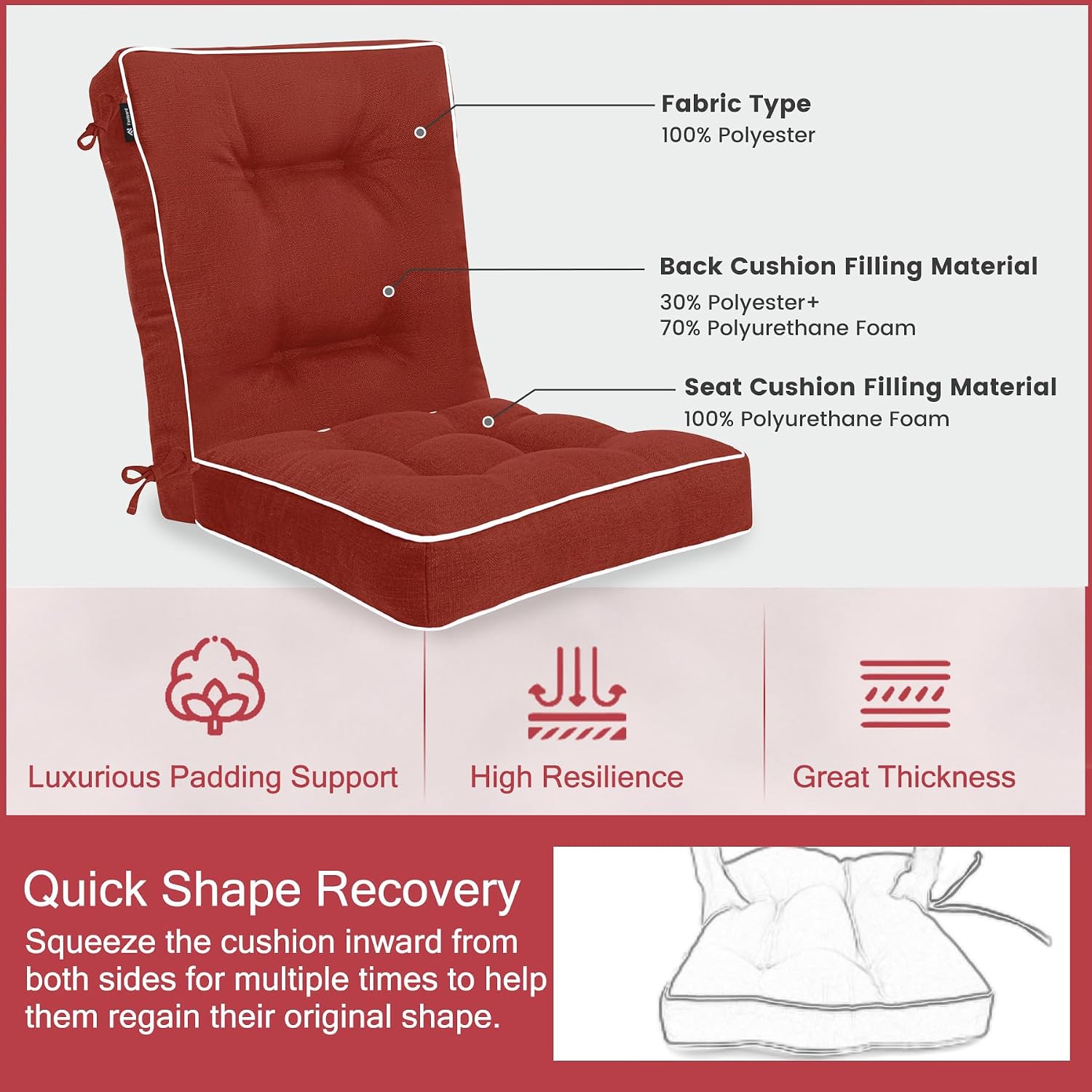 Detalle de Favoyard Rocking Chair Cushion Set Polyester