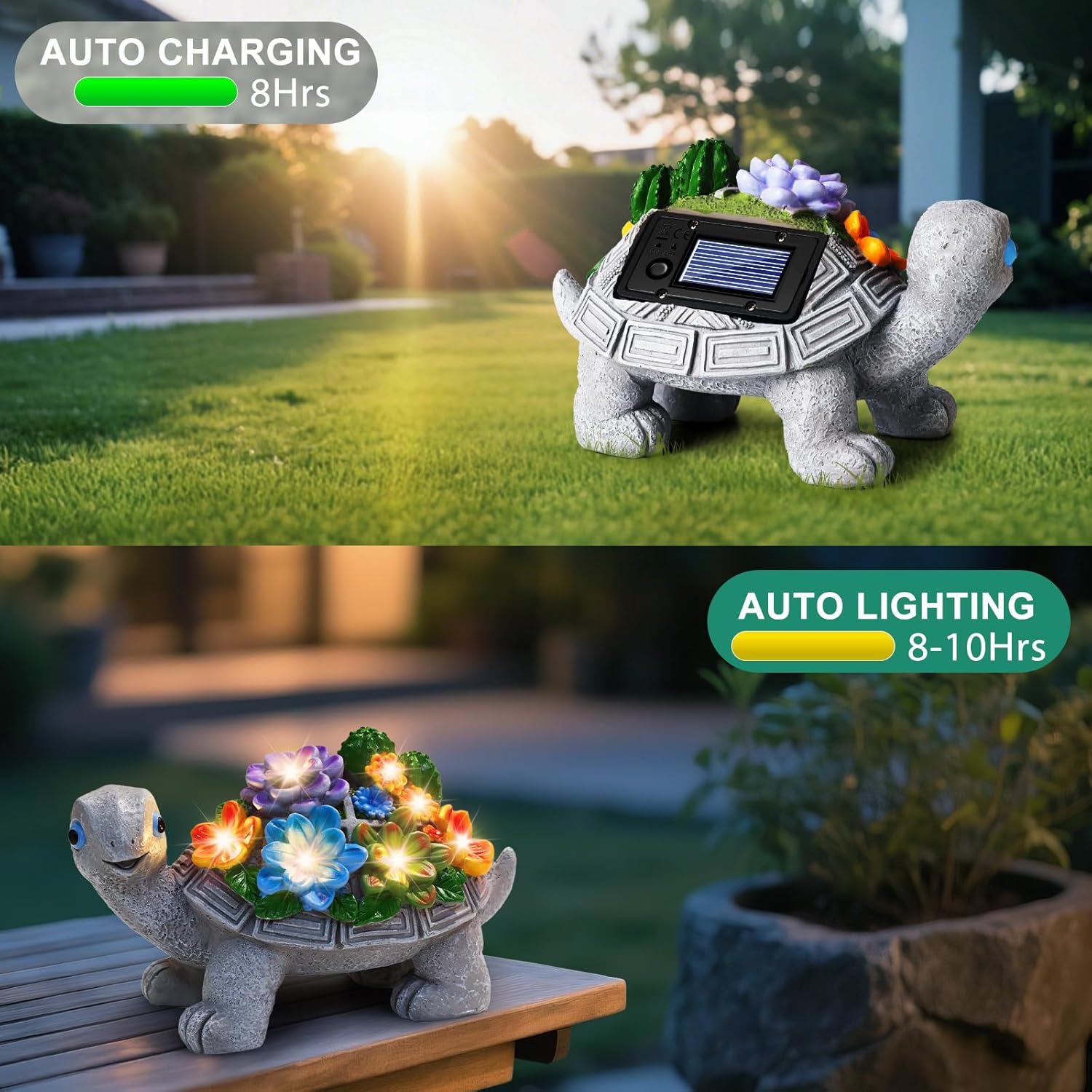 Thumbnail 3 de Linkax Solar-Schildkröte Gartendeko mit 7 LED für draußen – solarbetriebene Deko-Lampe in Natur-Optik (11 cm)