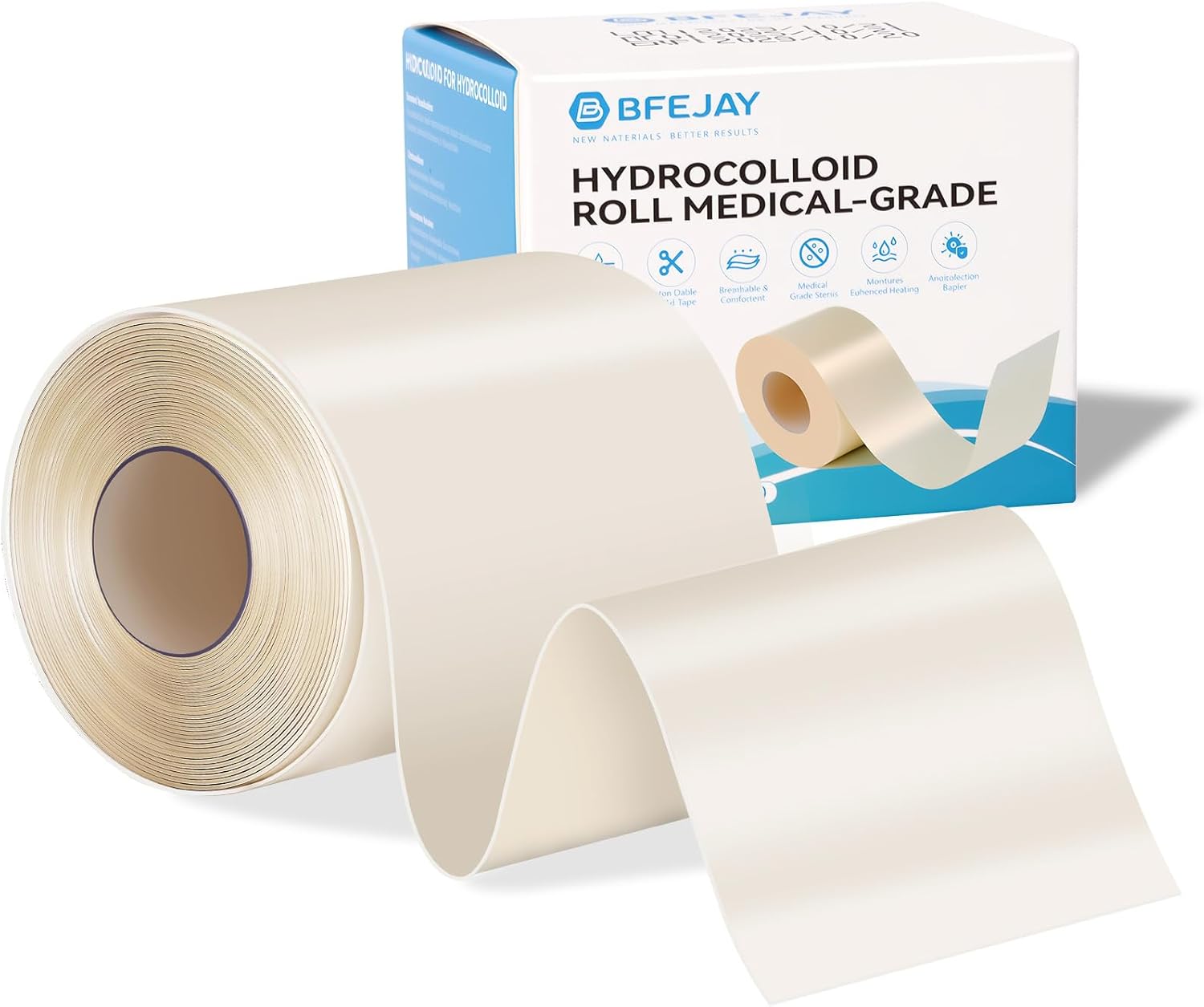 Detalle de BFEJAY Hydrocolloid Bandage Roll, 2 in x 4.8 ft, Cut-to-Size and Waterproof