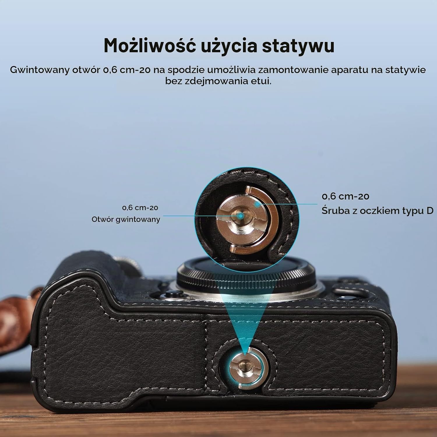 Detalle 1 de SMALLRIG 3927 – półobudowa do Fujifilm X-T5 ze skórzanym paskiem