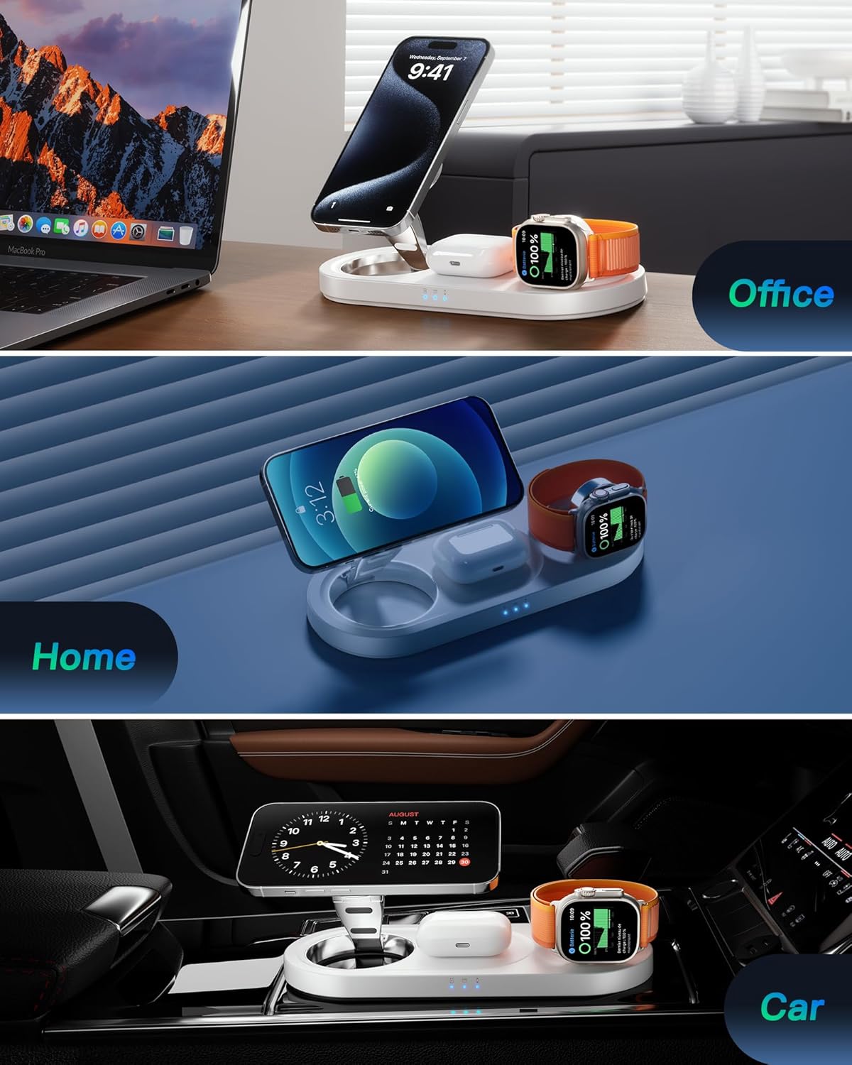 Thumbnail 6 de Upgraded 3-in-1 Wireless Charging Station (Mag-Safe) for iPhone, AirPods Pro & Apple Watch – White