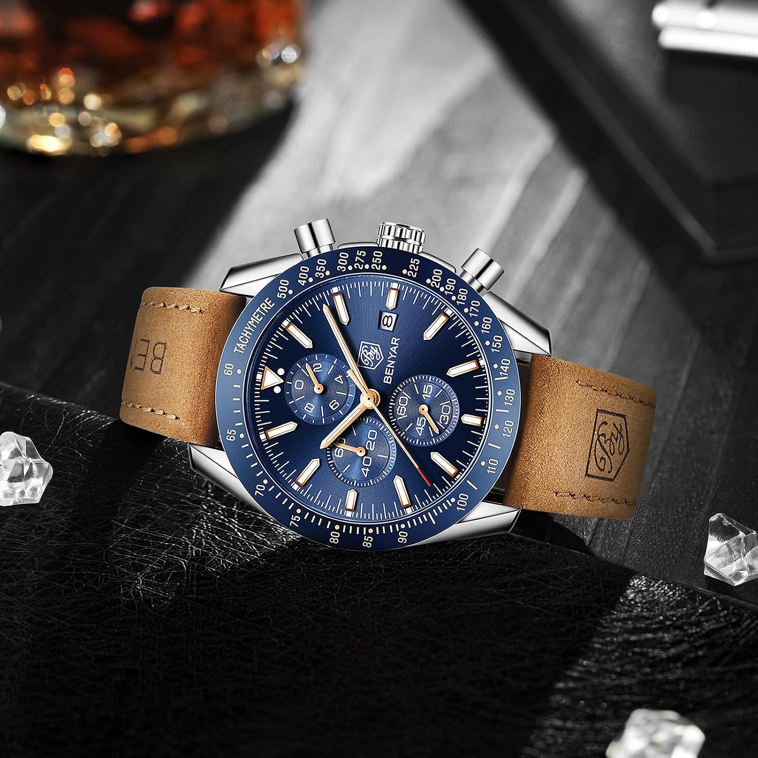 Thumbnail 6 de BENYAR Montre Homme Étanche Analogique Quartz Chronographe – Grand Cadran 45mm, Leather et Daté