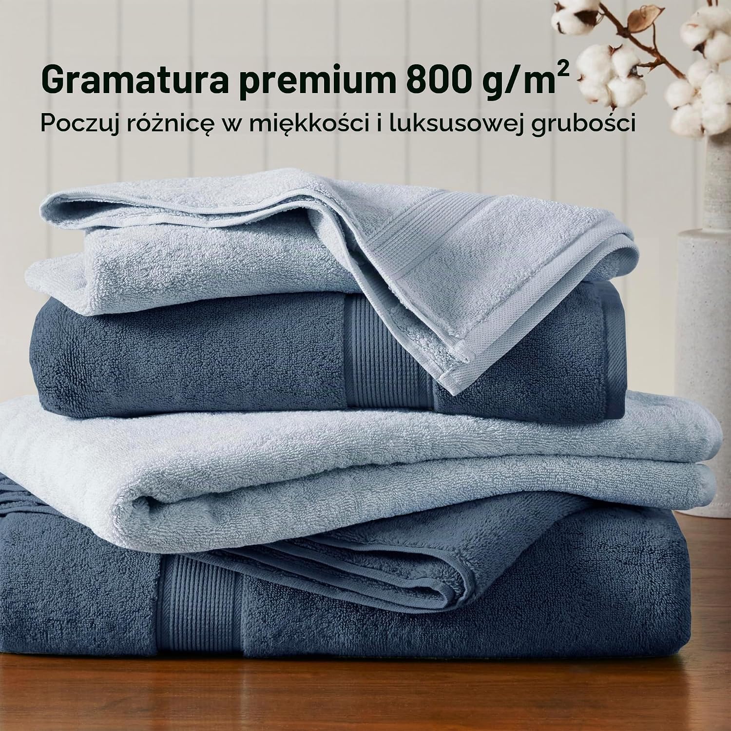 Detalle de Madison Park – zestaw 8 ręczników 800 g/m², 100% bawełna, Slate Blue