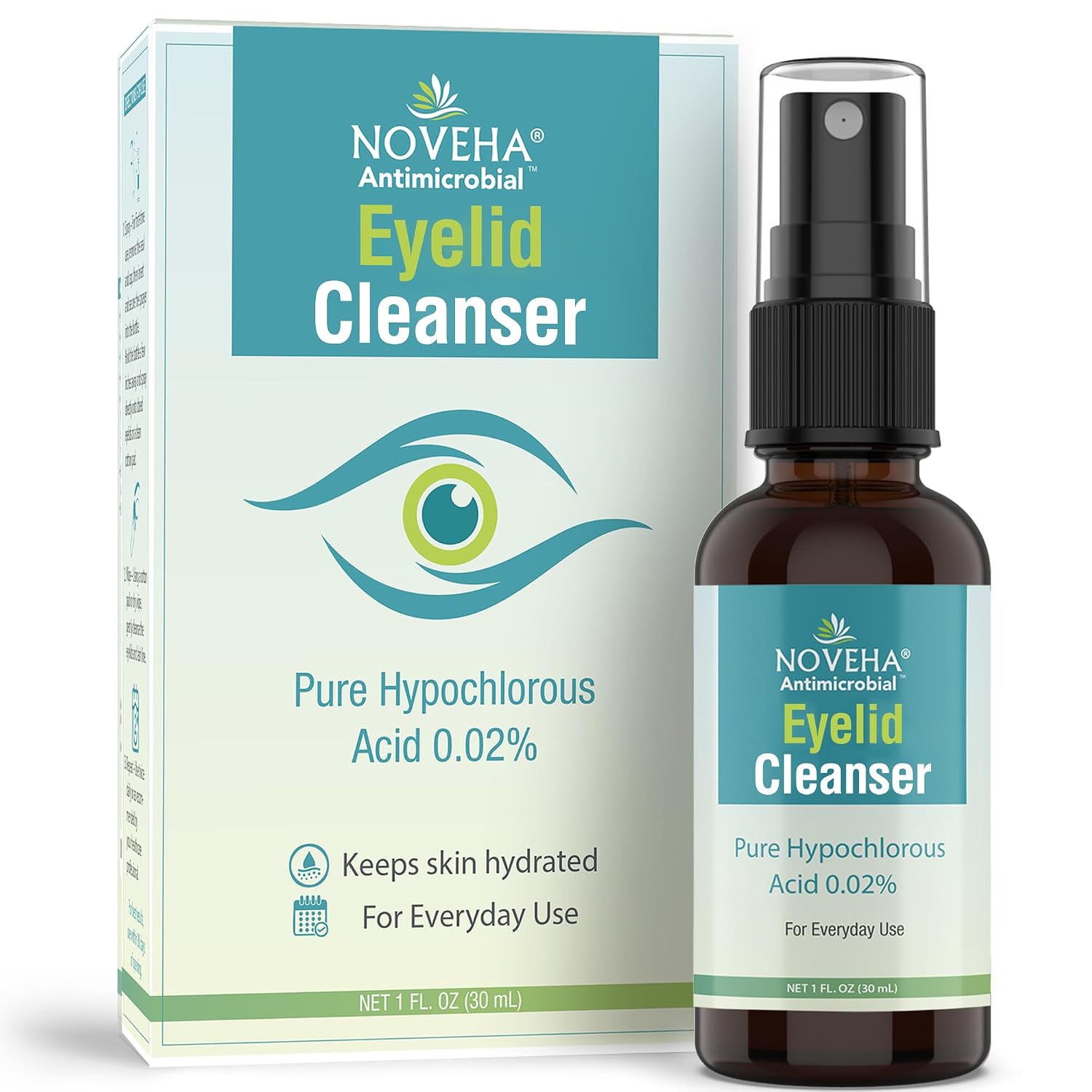 NOVEHA Eyelid Cleanser Hypochlorous Acid Spray (4oz, 3-Pack) for Stye Relief and Gentle Daily Lid Cleaning