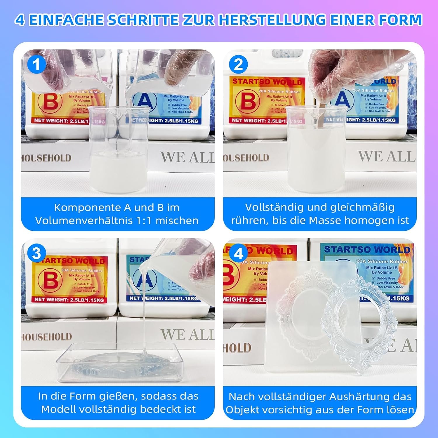 Thumbnail 6 de Silicone per Stampi 20A, 1L - Silicone Liquido Verde per Moulage e Realizzazione di Analisi di Resine