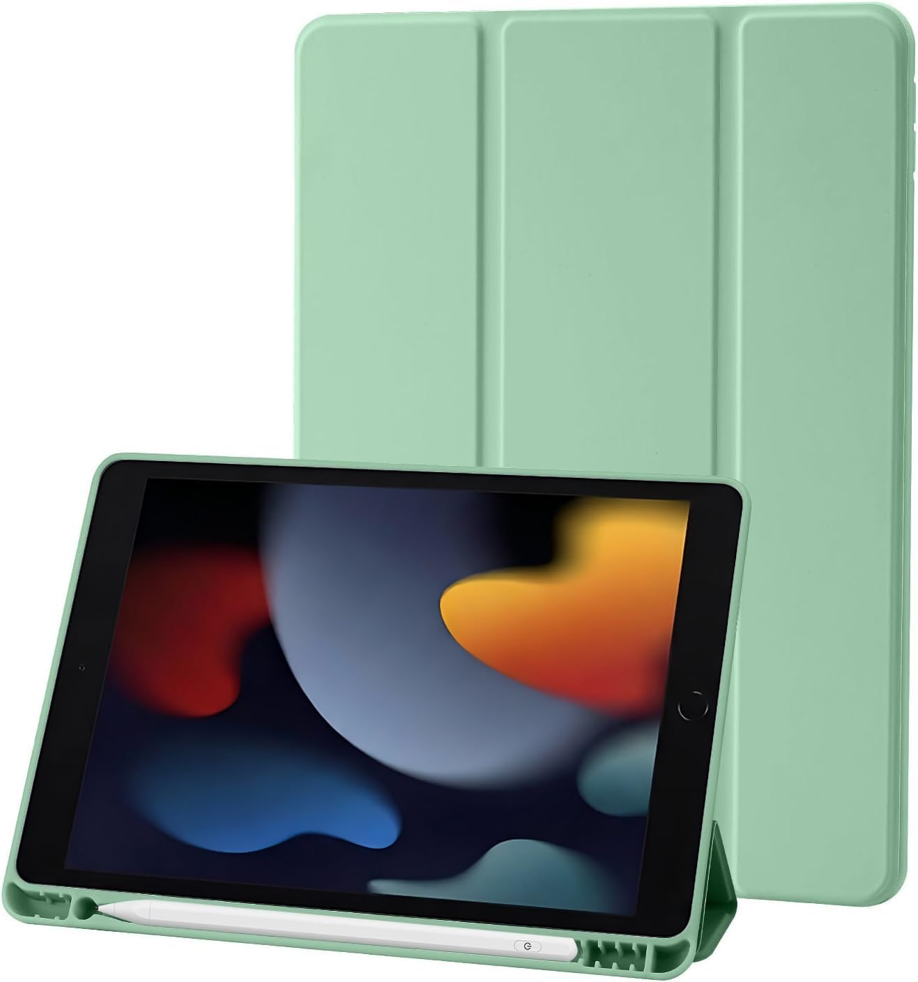 Detalle de Palkitsee Hülle für iPad 10,2 Zoll (9.8./7. Gen) Grün Matcha – mit Stifthalter und Standfunktion