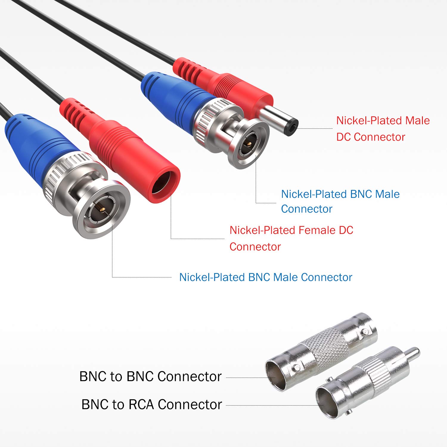 Detalle de ANNKE 4 Pack 30M/100ft All-in-One BNC Video Power Cables with 8 BNC Connectors & Cable Clips