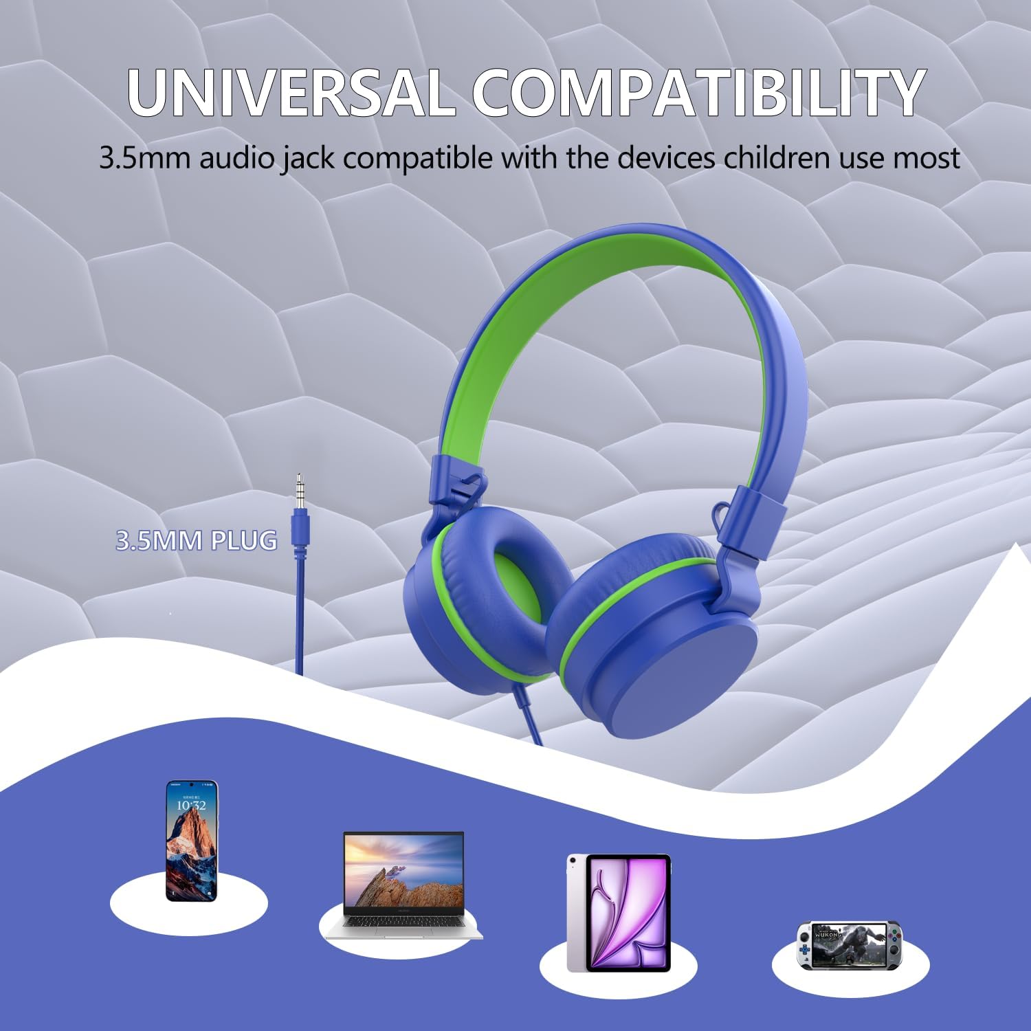 Thumbnail 6 de Kids Headphones Wired: On-Ear, Safe Volume 85/94dB, Foldable with HD Mic for School and Travel (Blue)