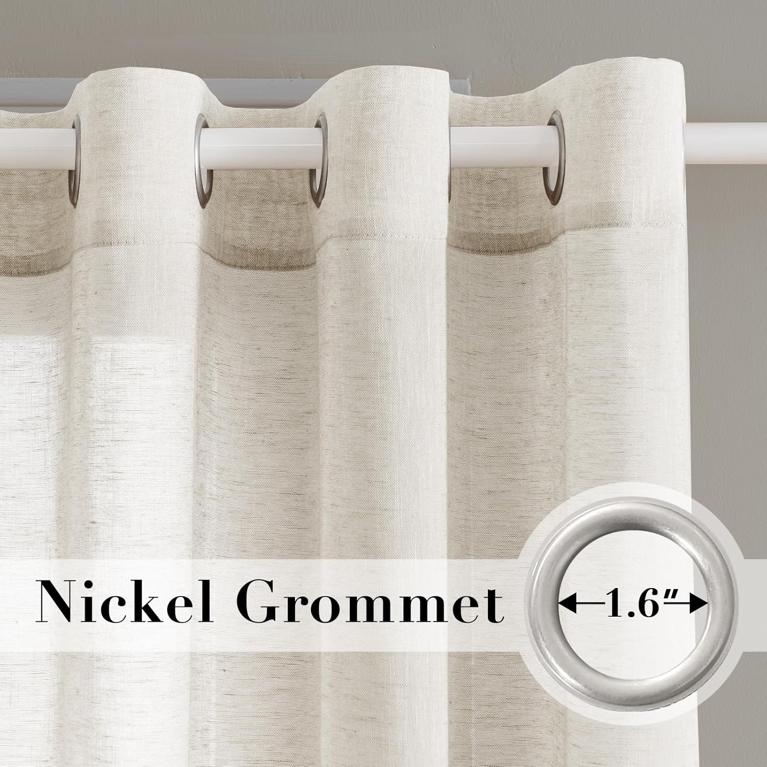 Thumbnail 1 de H.VERSAILTEX Natural Linen Semi Sheer Curtains (Set of 2) with Nickel Grommets, 52 by 108 Inch, Ivory