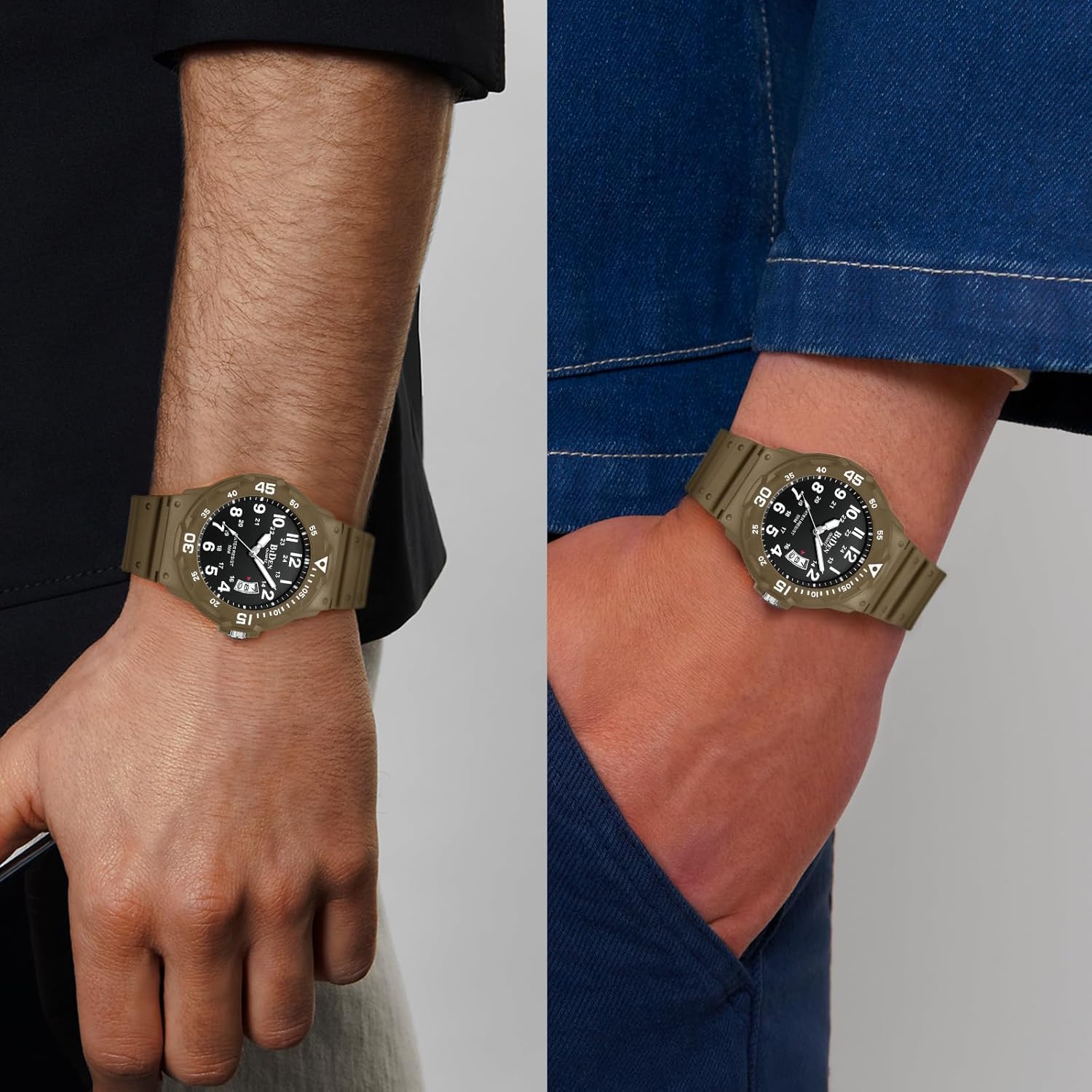 Detalle 2 de HANPOSH Herren Uhr – Analoge Quarzuhren mit Datum, 42 mm Gehäuse, Silikonarmband, 3ATM wasserdicht
